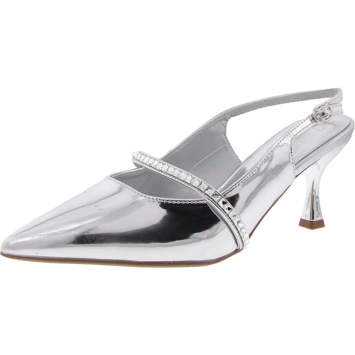 Dreya Womens Embellished Faux Leather Slingback Heels