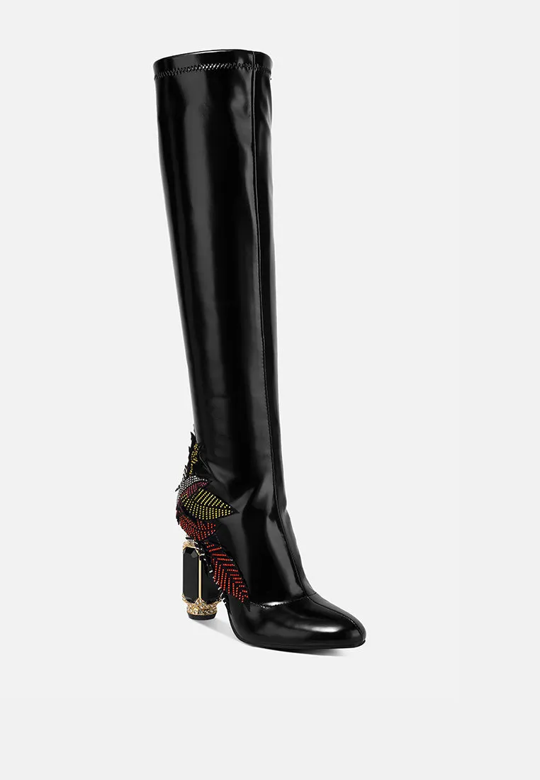 ecstasy fantasy heel patchwork knee high boots