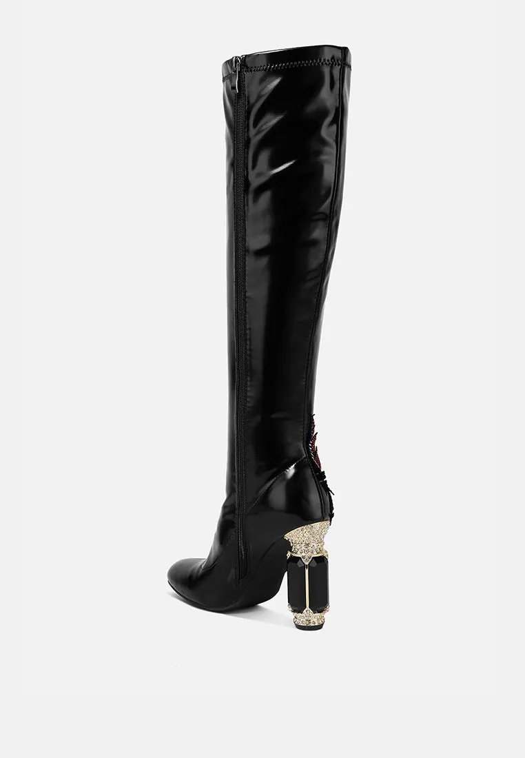 ecstasy fantasy heel patchwork knee high boots