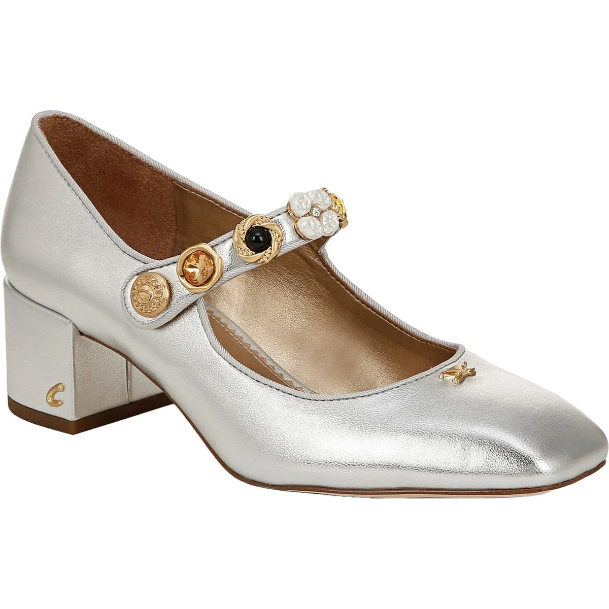Elaine Womens Embellished Faux Leather Mary Jane Heels