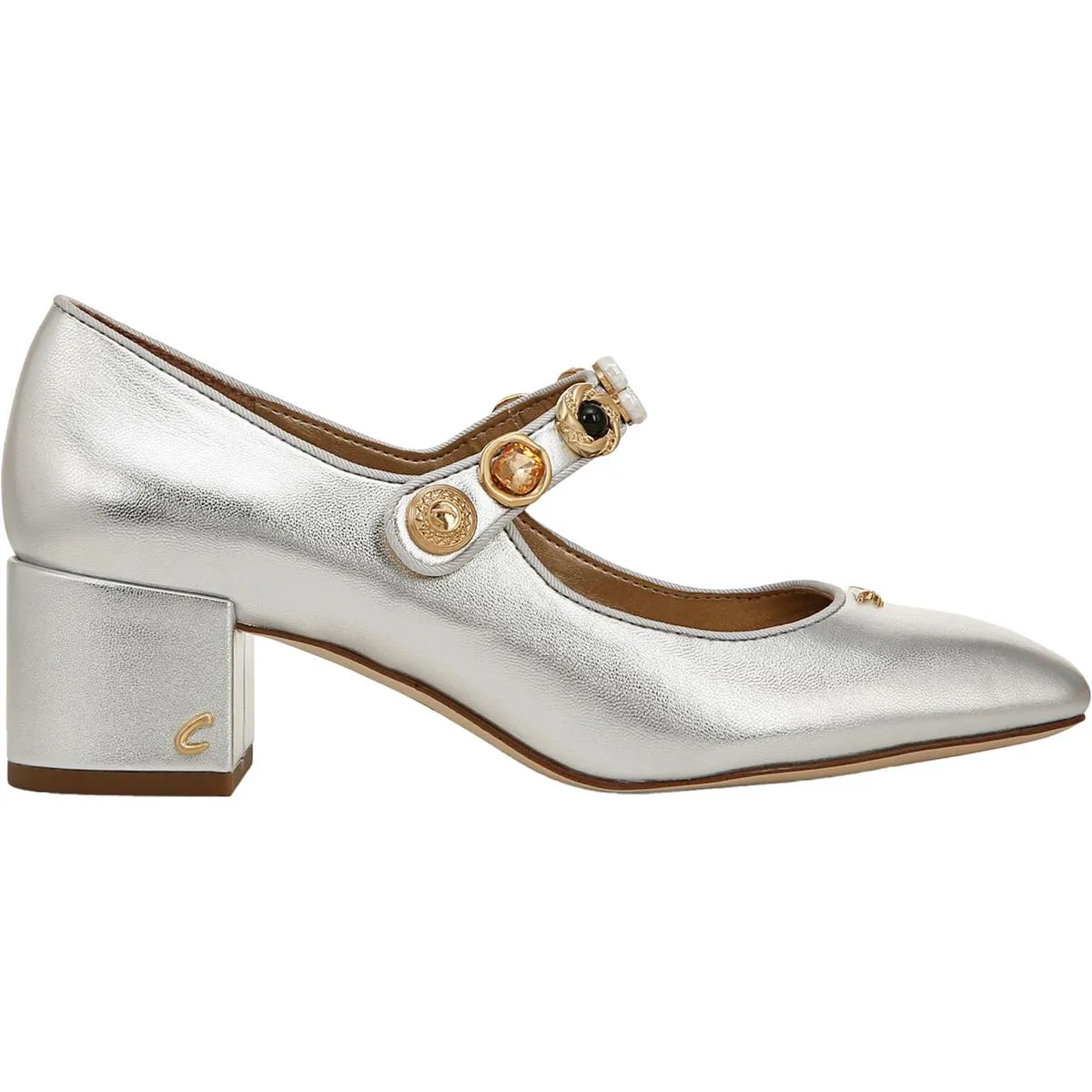 Elaine Womens Embellished Faux Leather Mary Jane Heels