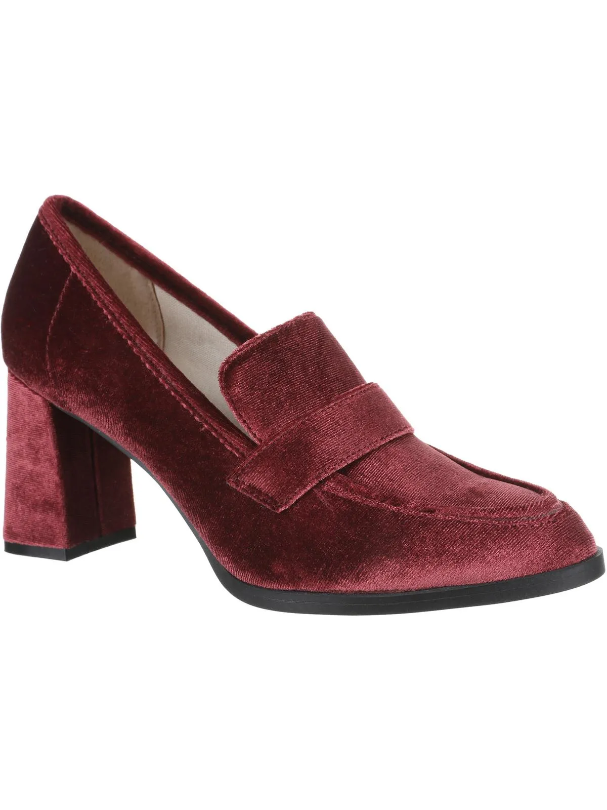Farrah Womens Textured Slip On Loafer Heels