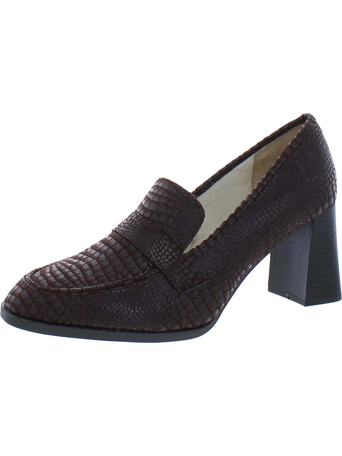 Farrah Womens Textured Slip On Loafer Heels