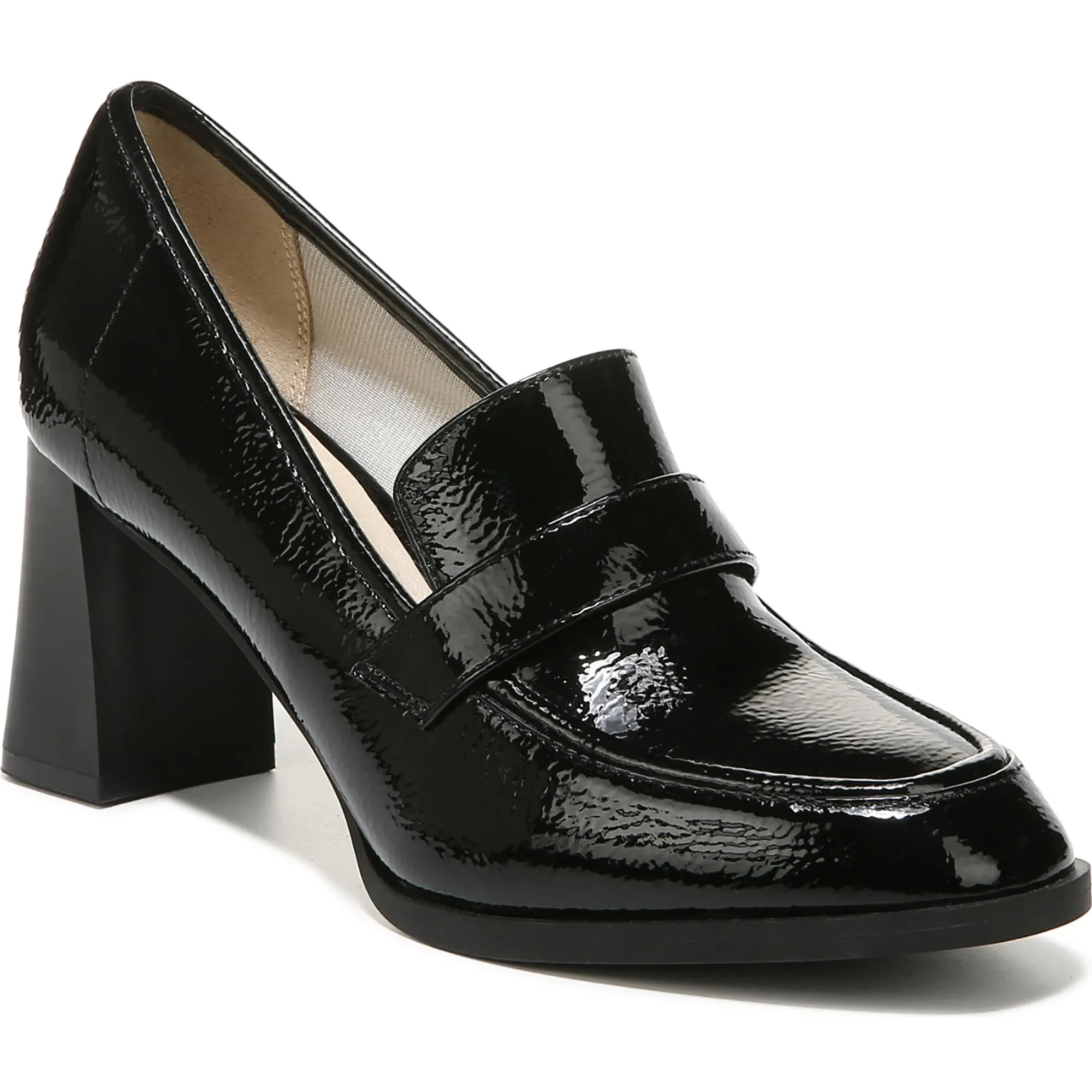 Farrah Womens Textured Slip On Loafer Heels