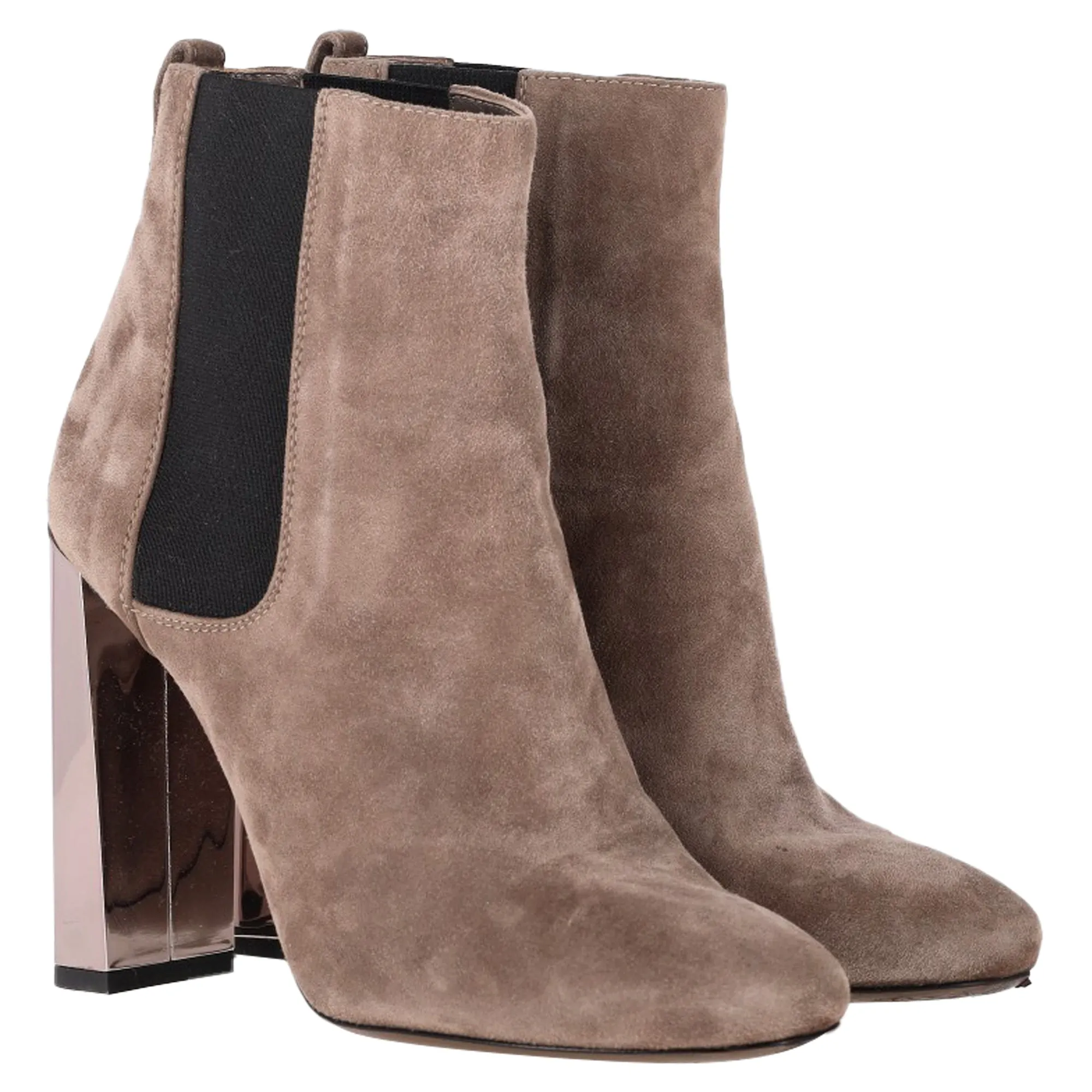 Fendi High-Heeled Chelsea Boots in Brown Suede