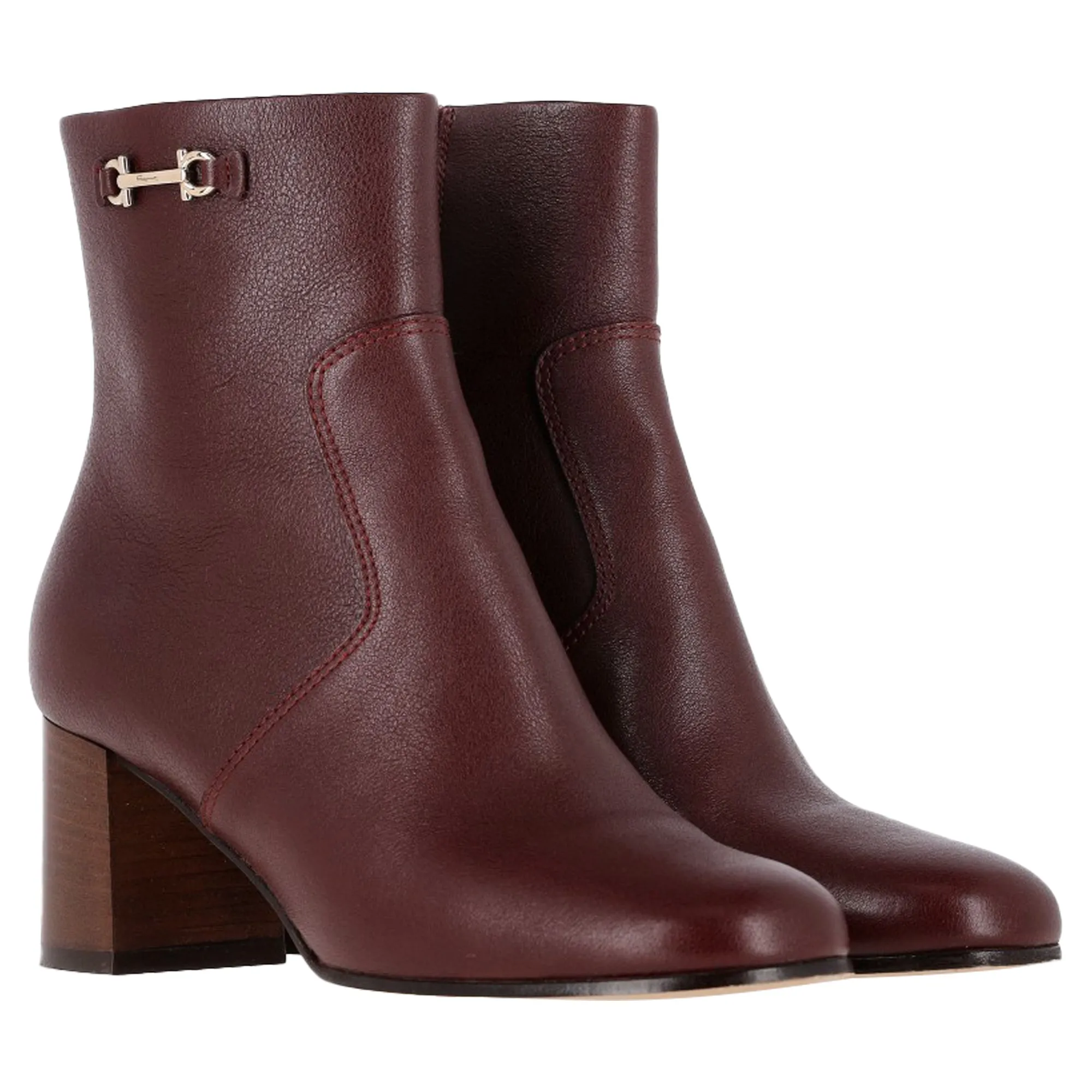 Ferragamo Otello Buckle-Detail Ankle Boots in Burgundy Leather