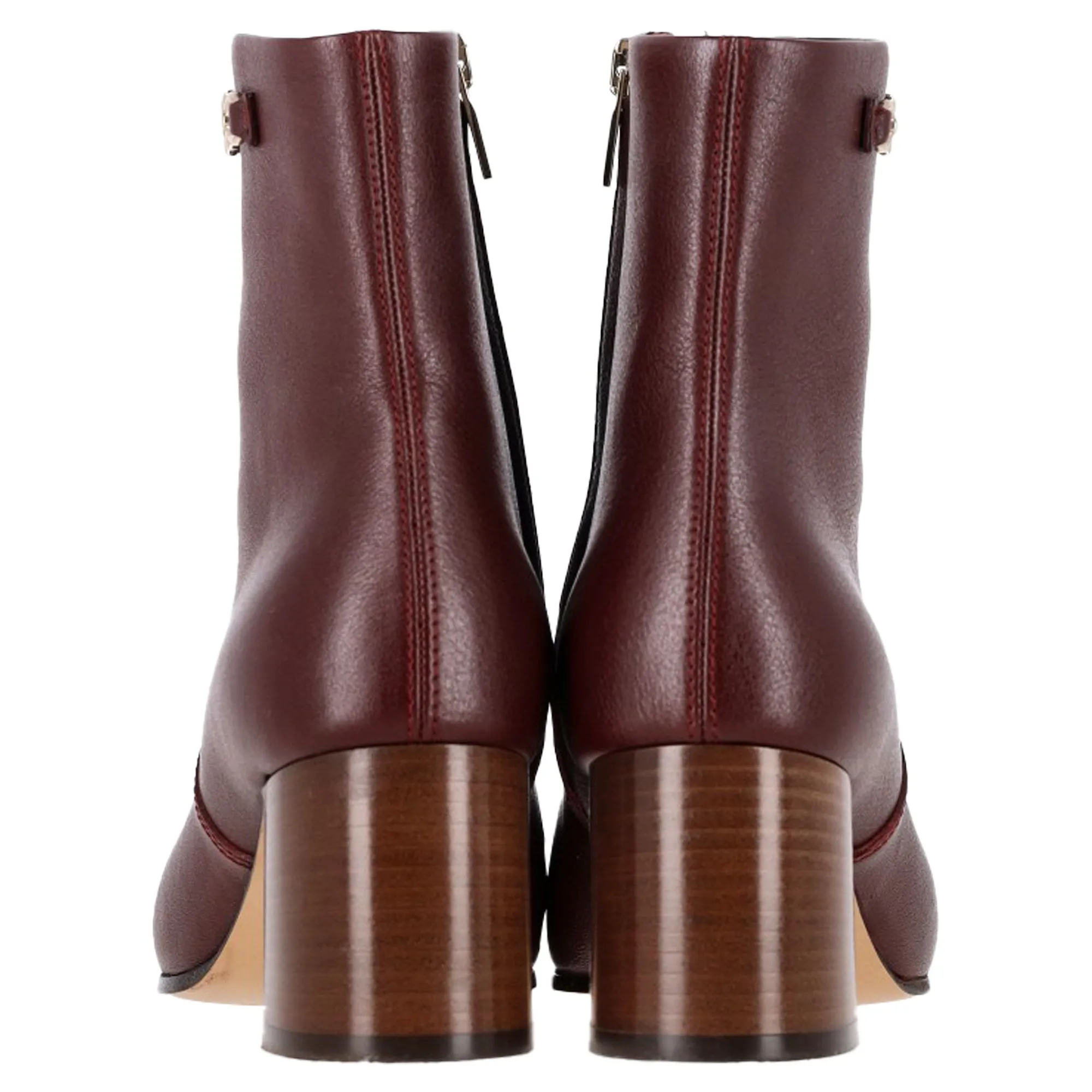 Ferragamo Otello Buckle-Detail Ankle Boots in Burgundy Leather