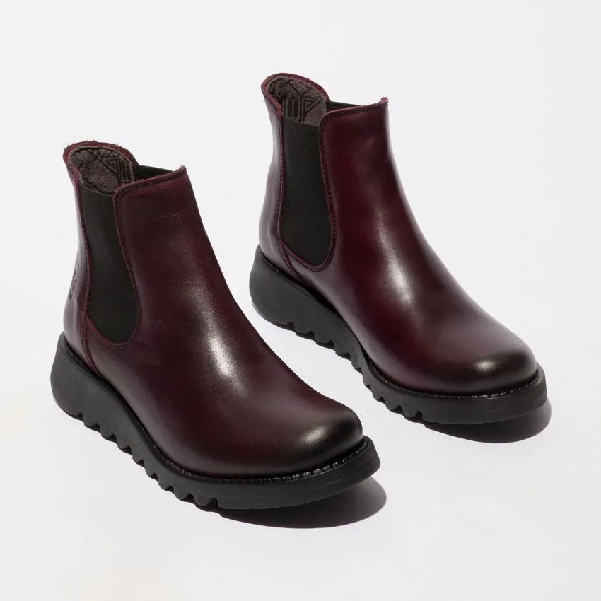 Fly London Womens Red SALV Chelsea Leather Ankle Casual Wedge Heel Boots