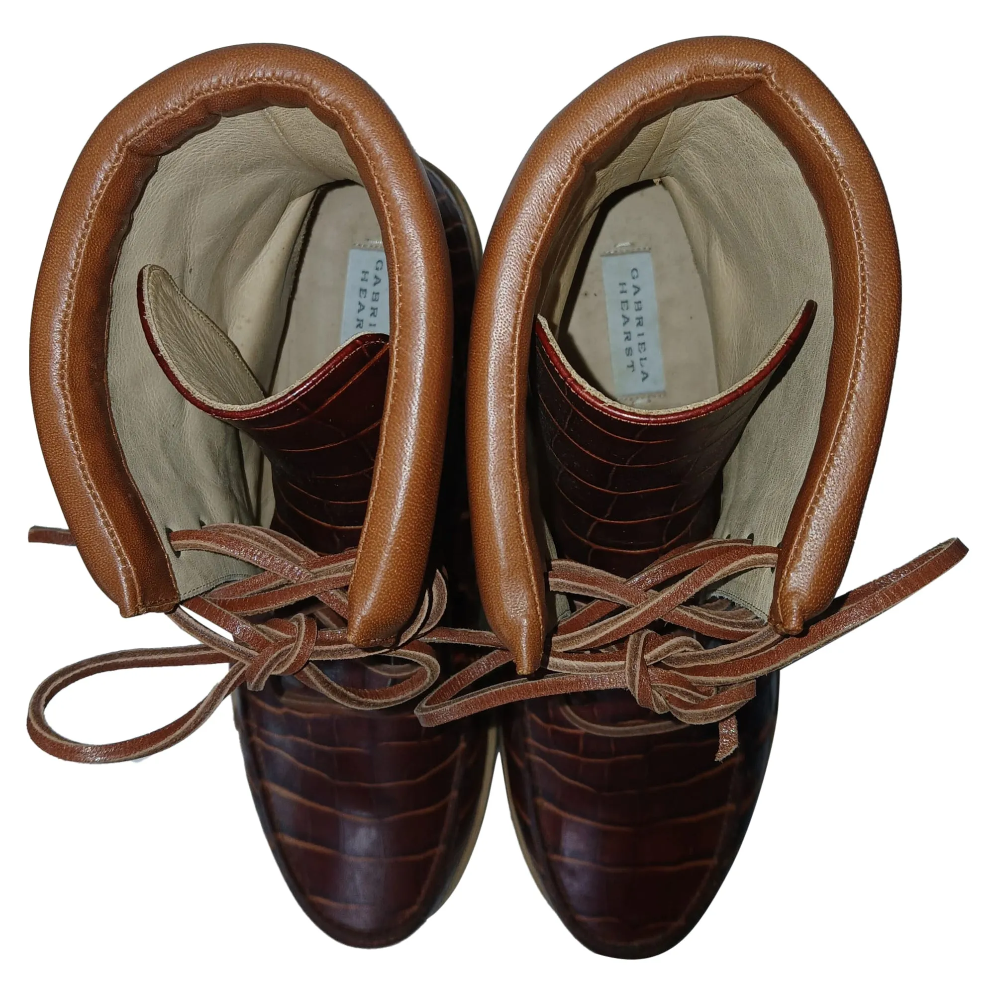 Gabriela Hearst David Cogna Embossed Platform Lace Up Boots in Brown Leather