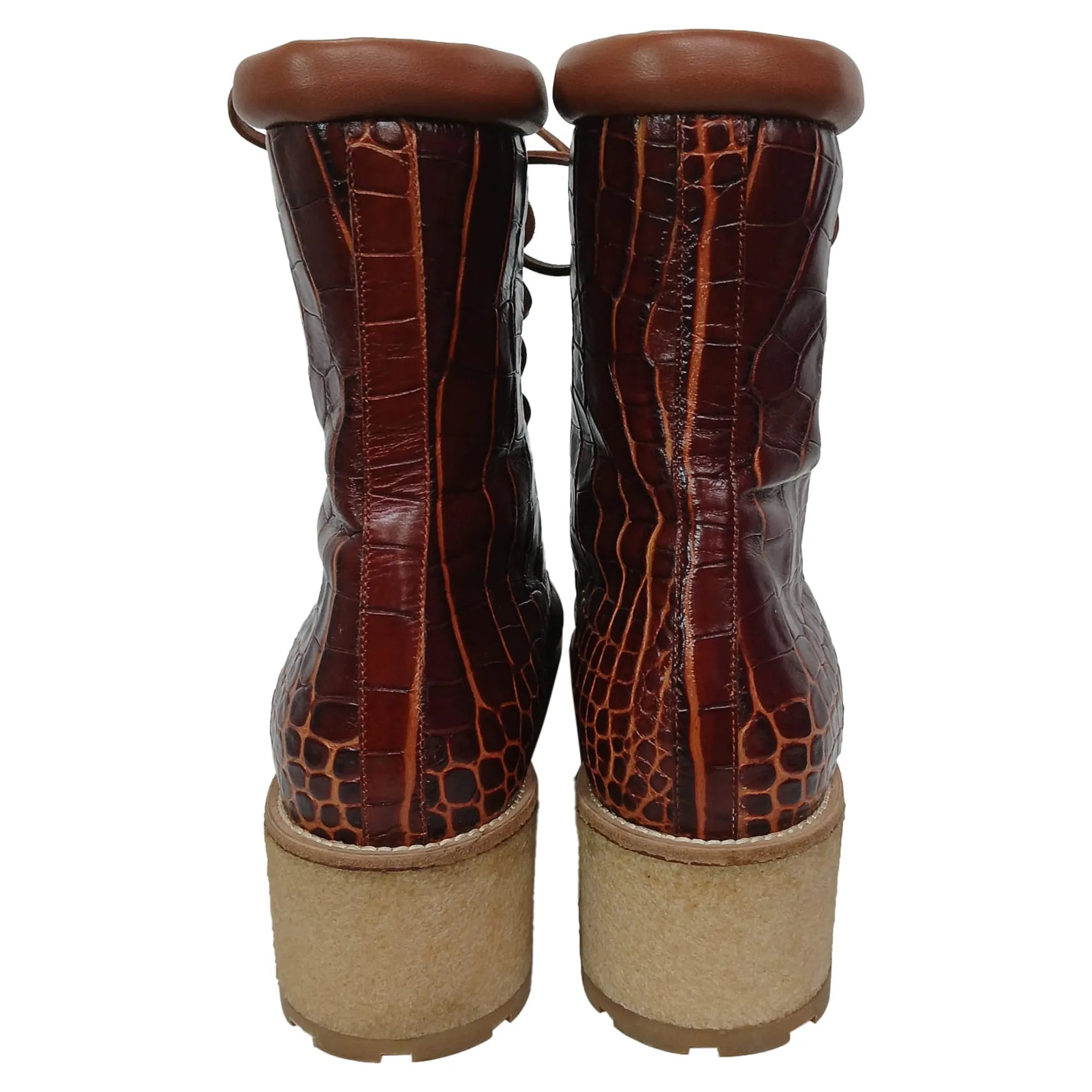 Gabriela Hearst David Cogna Embossed Platform Lace Up Boots in Brown Leather