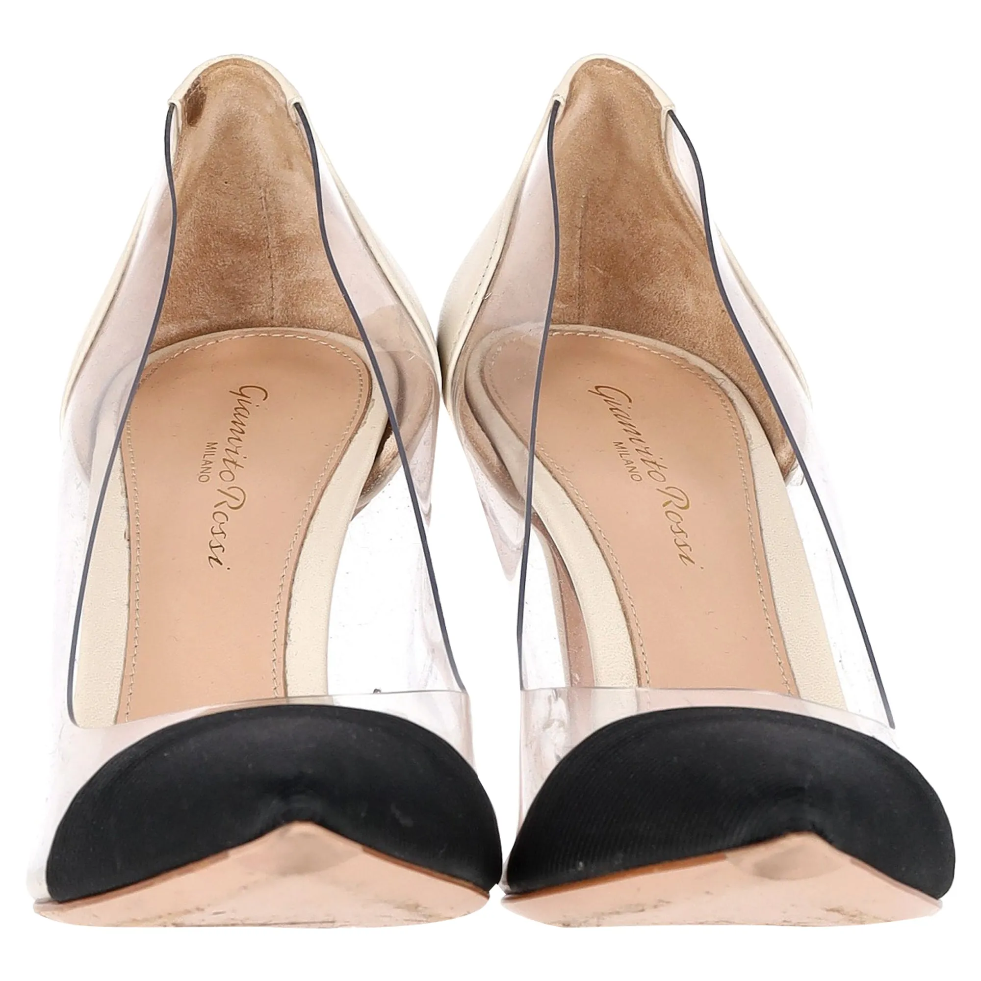 Gianvito Rossi Plexi Pumps in Black and Cream Leather