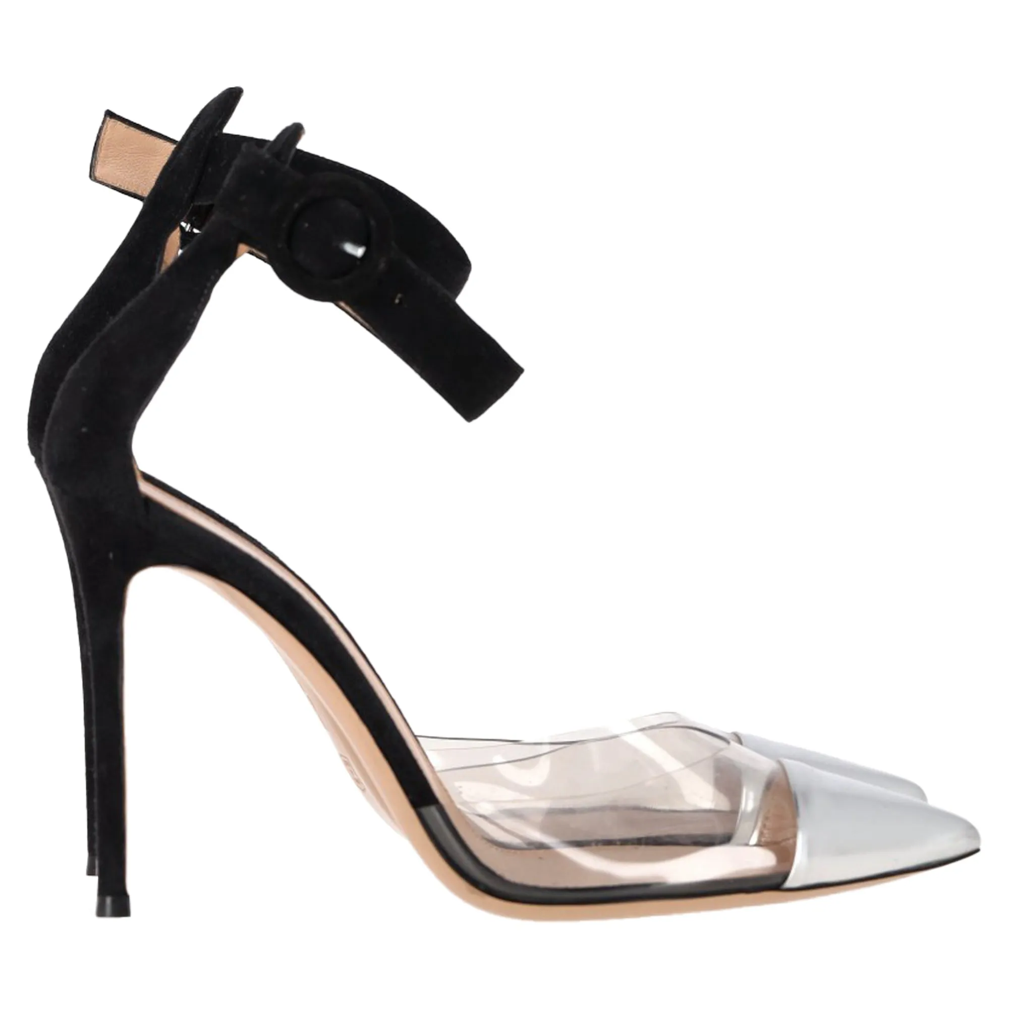 Gianvito Rossi PVC Ankle Strap Pumps in Black Suede