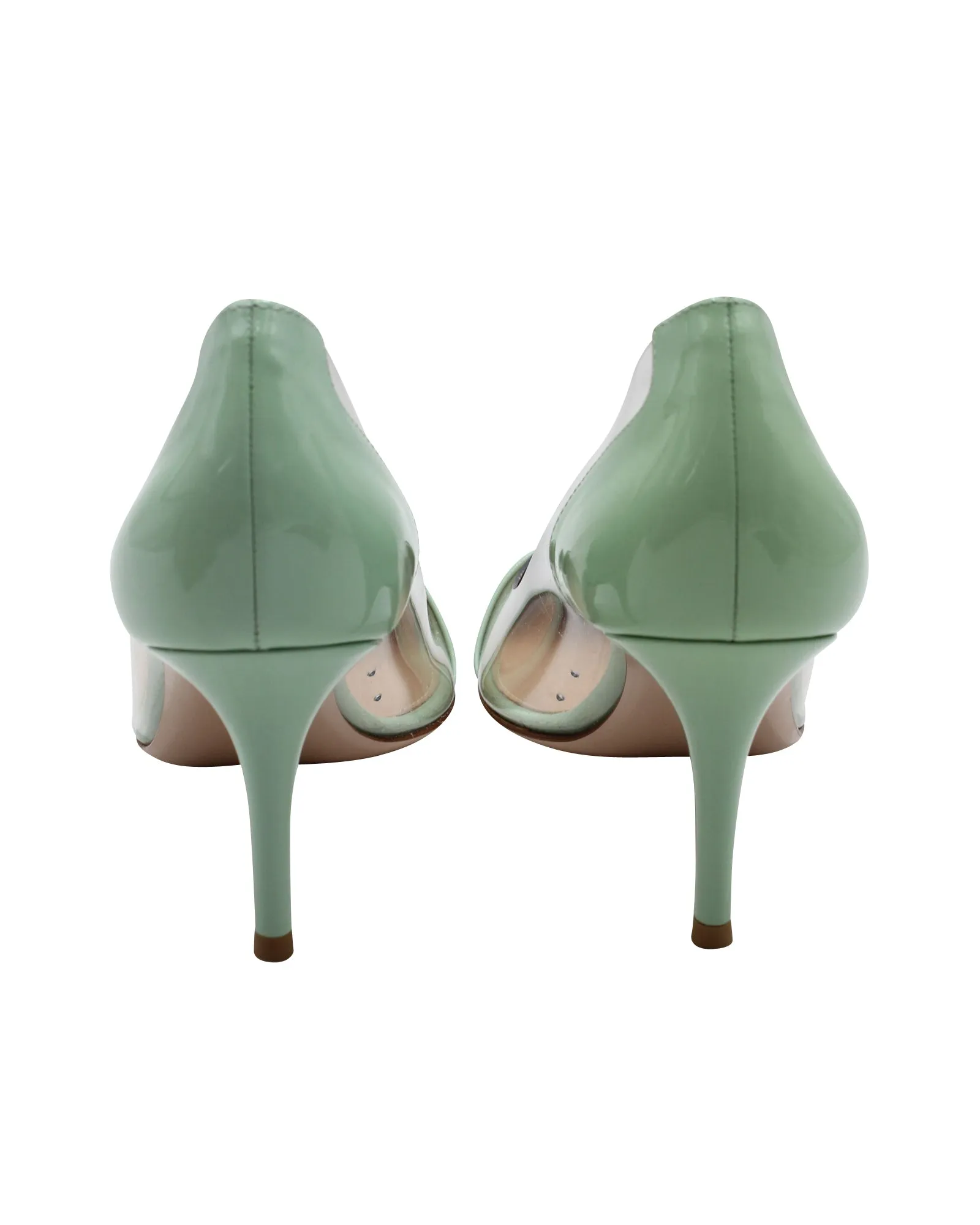 Gianvito Rossi PVC Point Toe Pumps in Mint Green Patent Leather