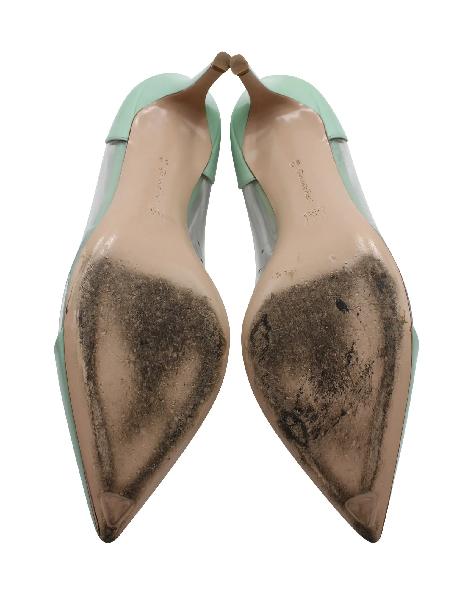 Gianvito Rossi PVC Point Toe Pumps in Mint Green Patent Leather
