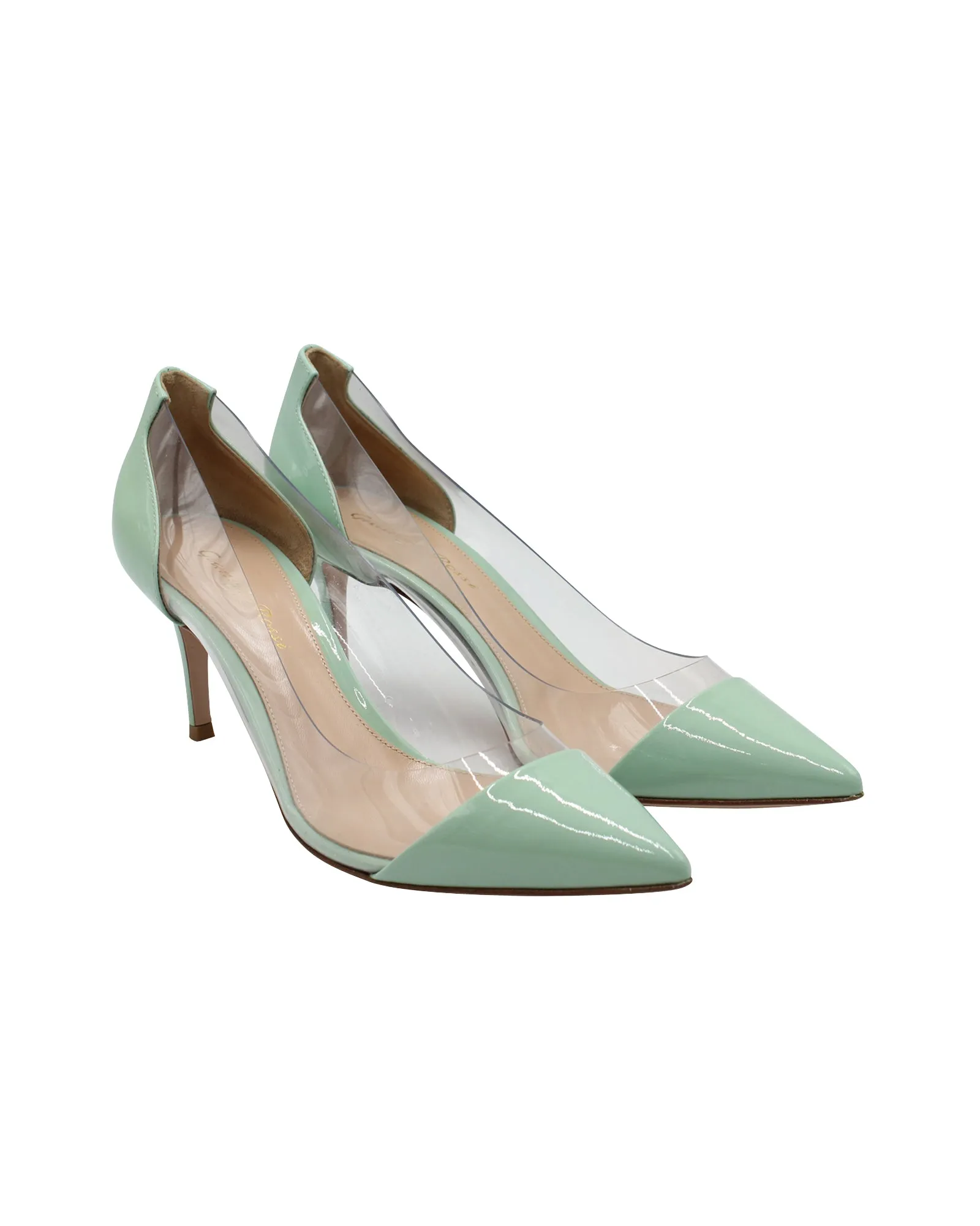 Gianvito Rossi PVC Point Toe Pumps in Mint Green Patent Leather