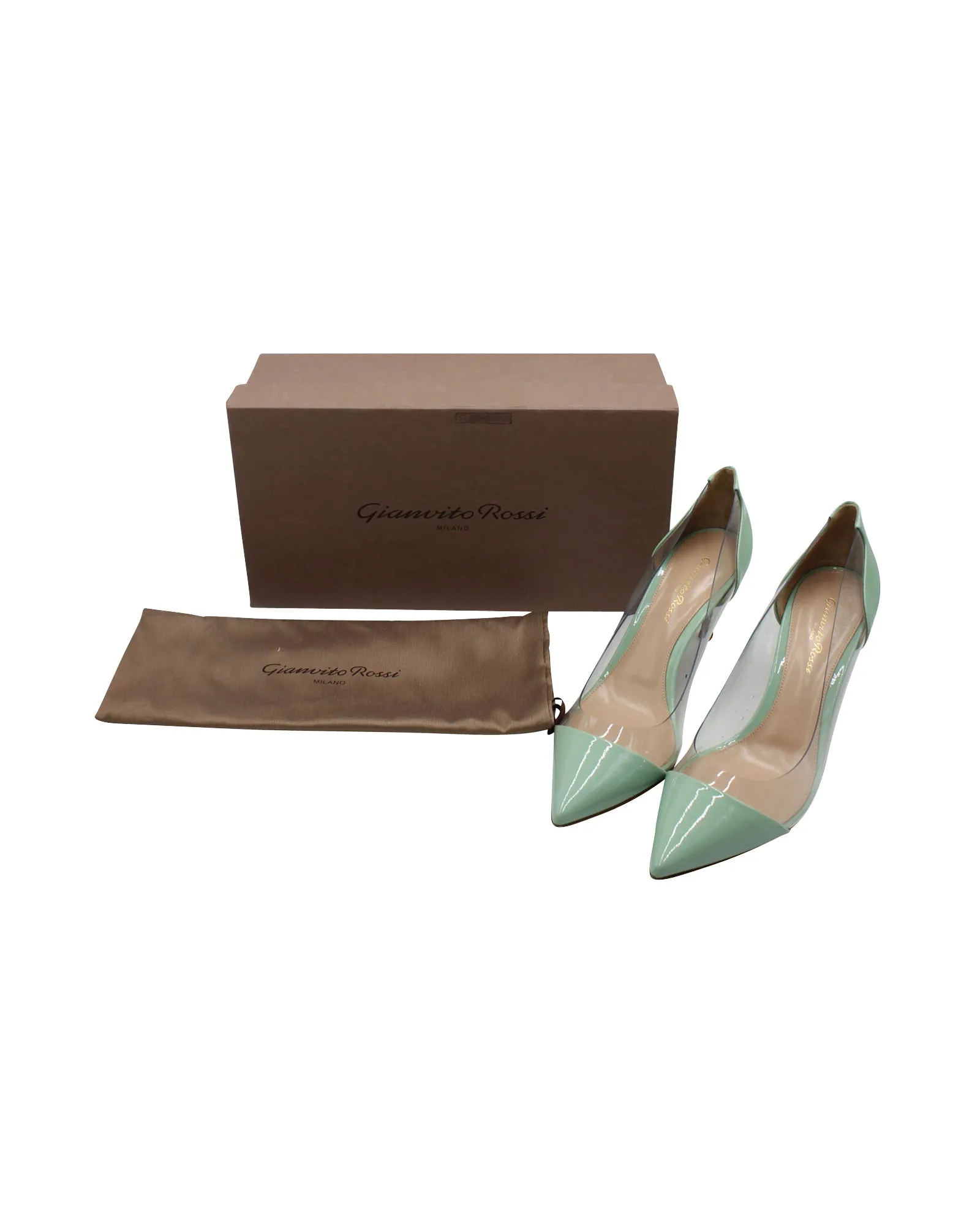 Gianvito Rossi PVC Point Toe Pumps in Mint Green Patent Leather