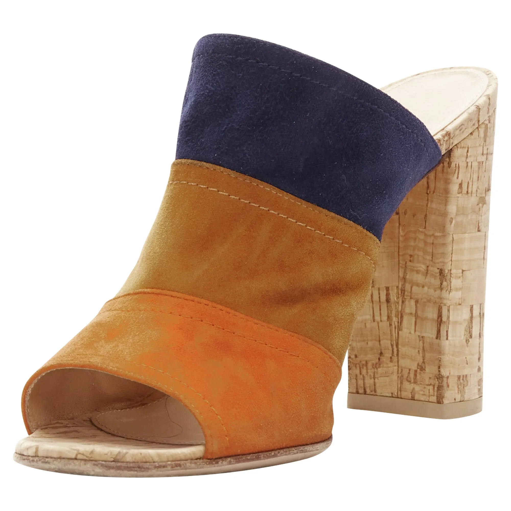 Gianvito Rossi suede leather color block cork mules