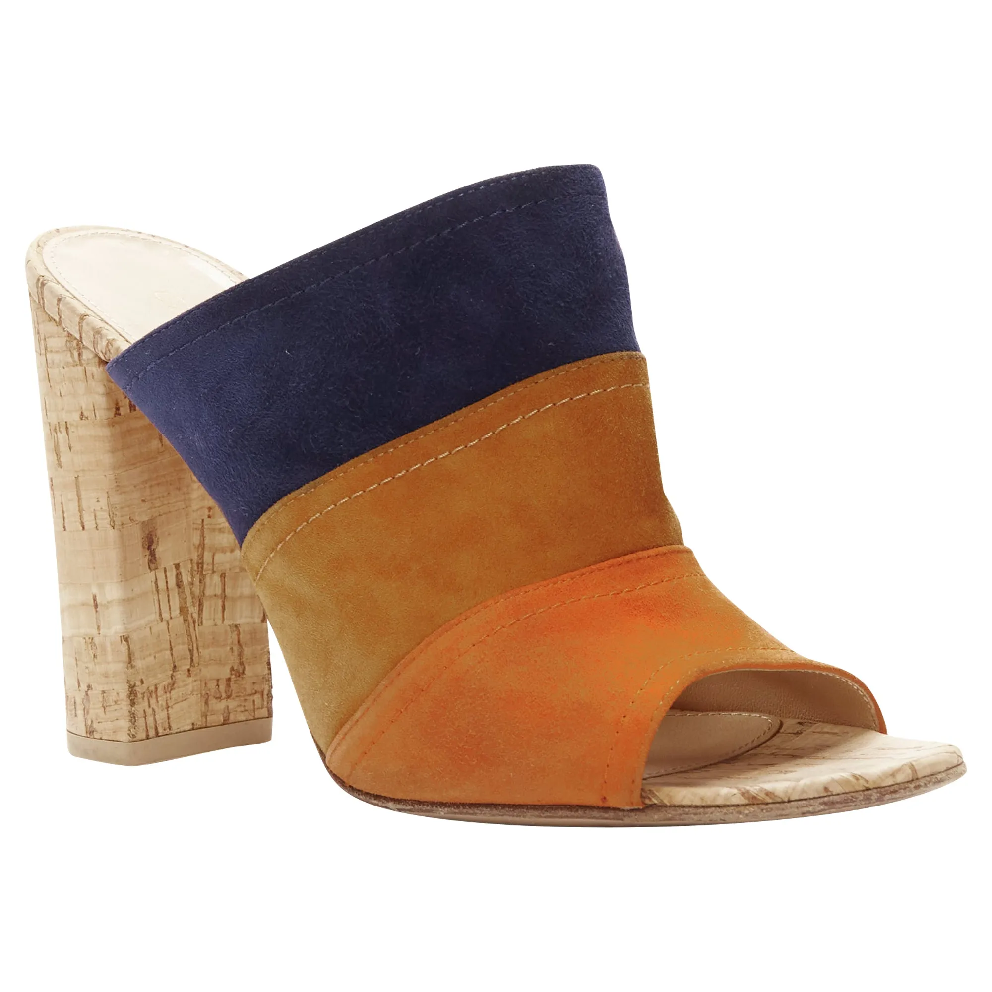 Gianvito Rossi suede leather color block cork mules