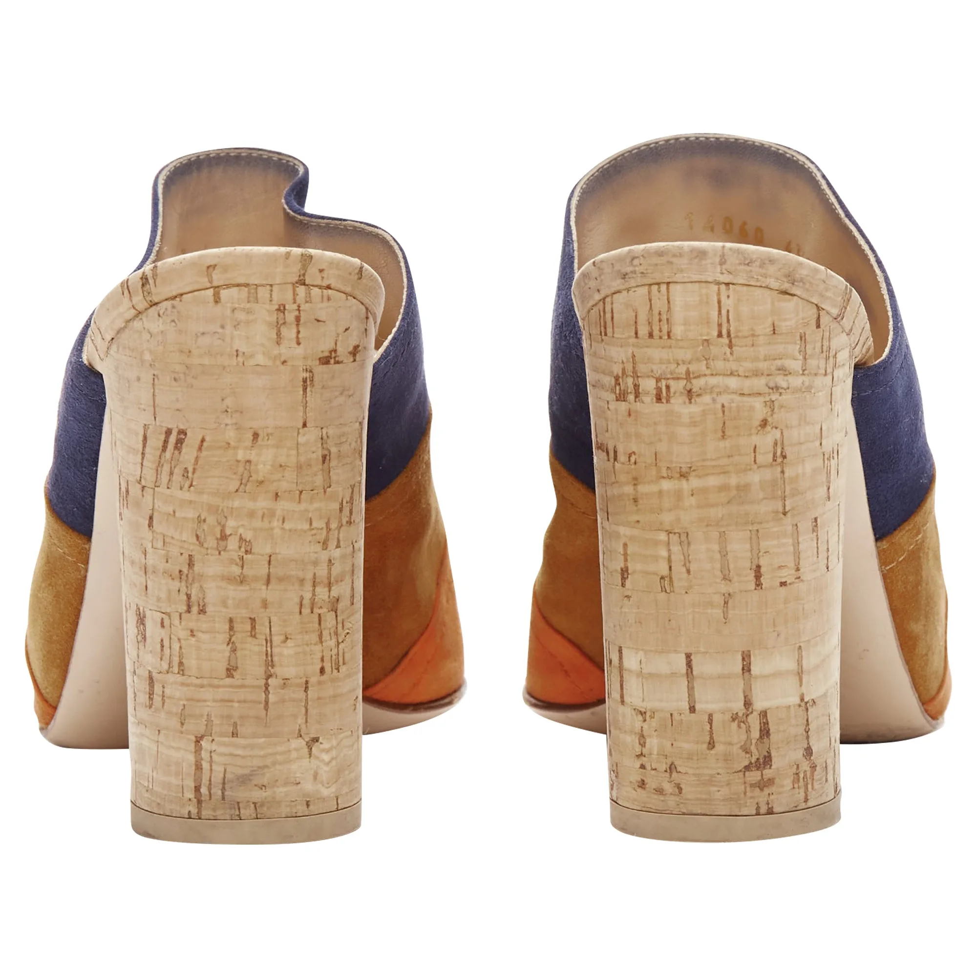 Gianvito Rossi suede leather color block cork mules