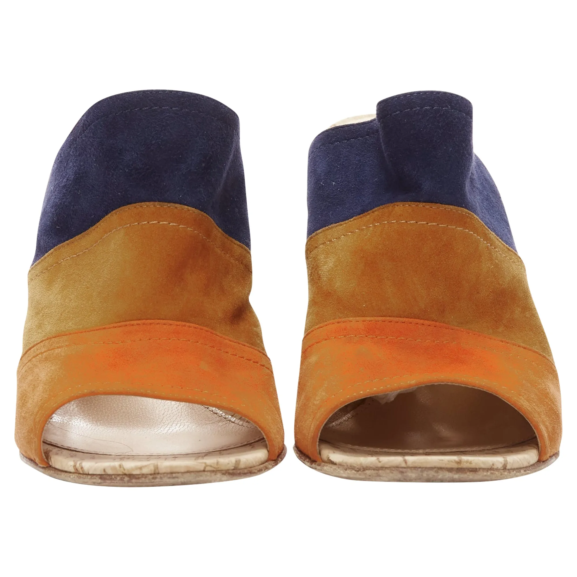 Gianvito Rossi suede leather color block cork mules