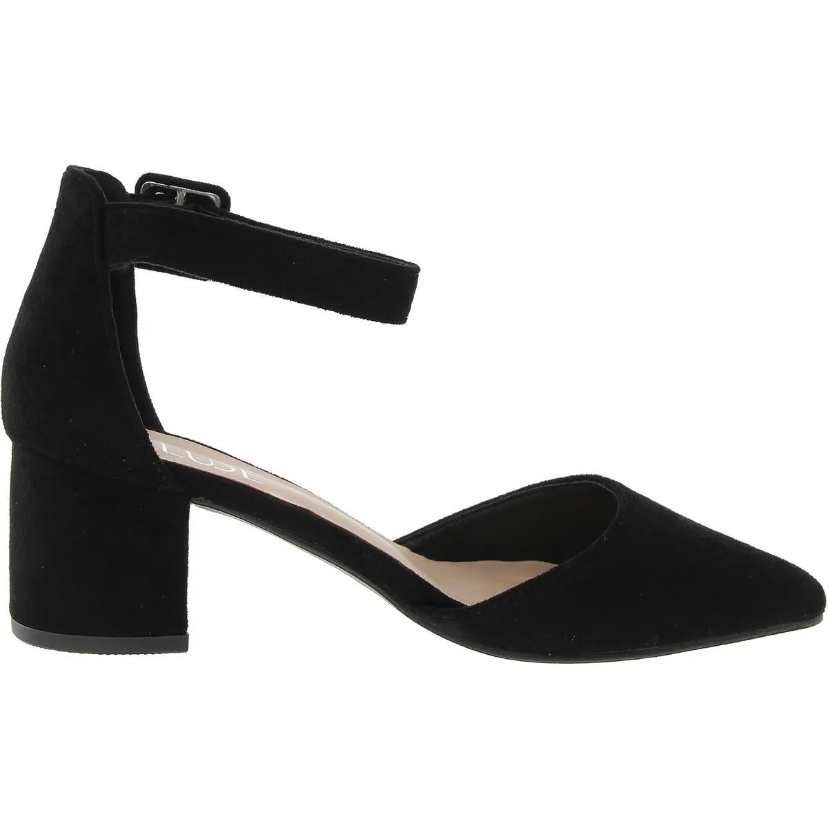 Gina Womens Buckle Faux Suede Block Heels