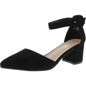 Gina Womens Buckle Faux Suede Block Heels