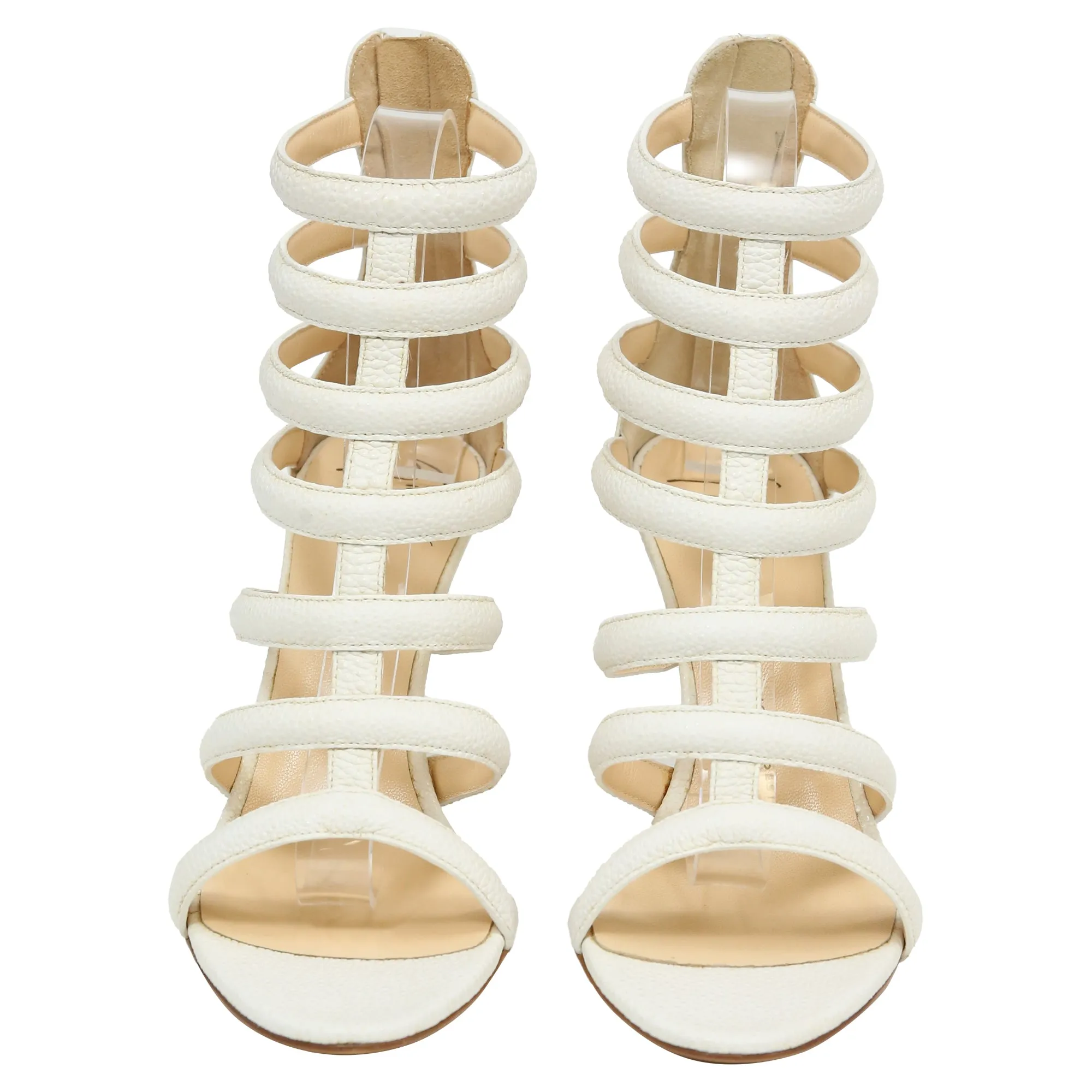 Giuseppe Zanotti Caged Strappy Sandals in White Leather