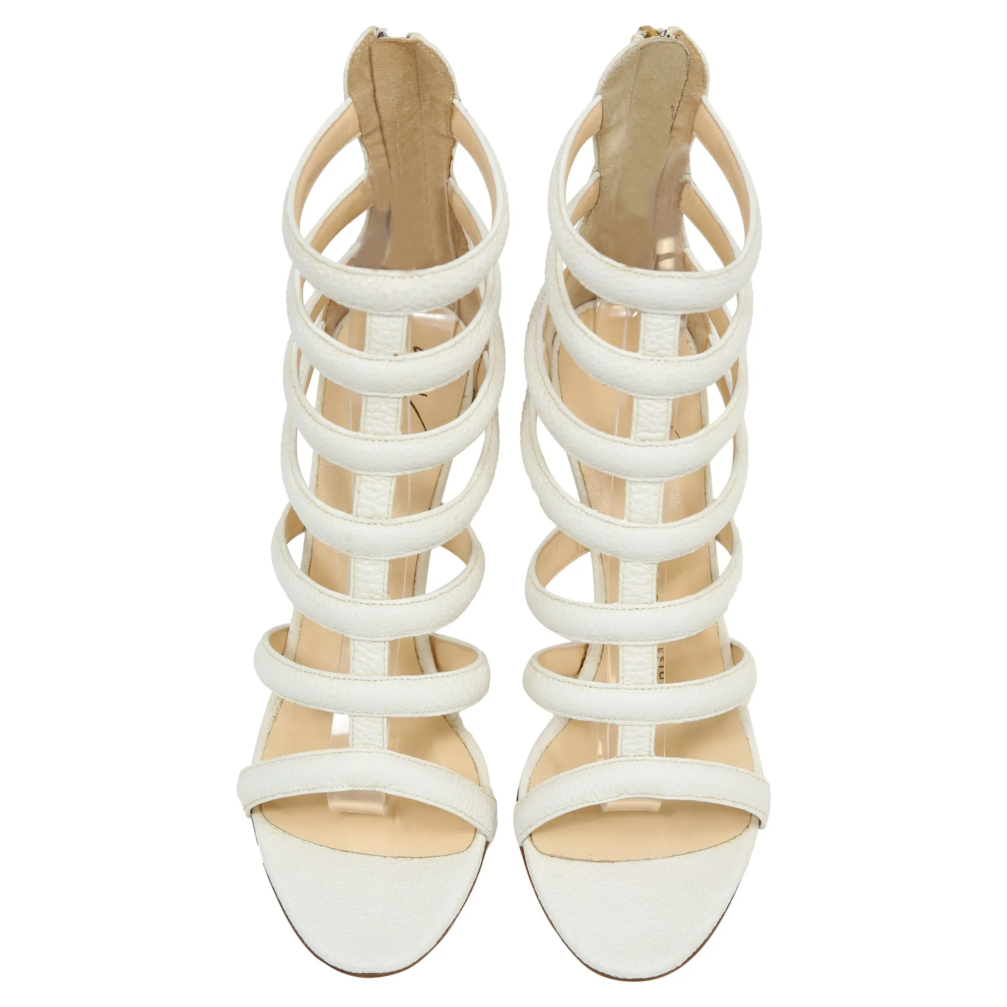 Giuseppe Zanotti Caged Strappy Sandals in White Leather