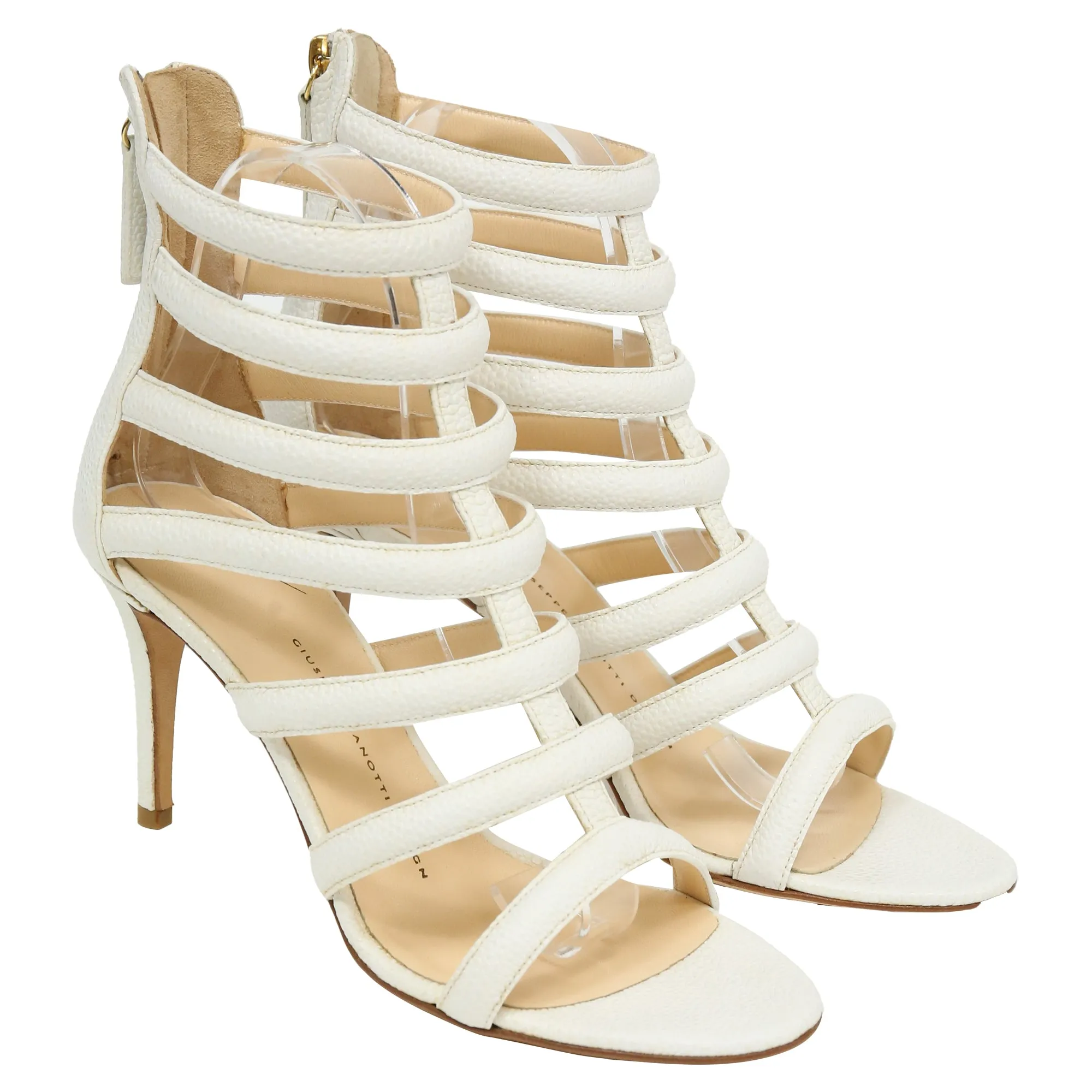 Giuseppe Zanotti Caged Strappy Sandals in White Leather