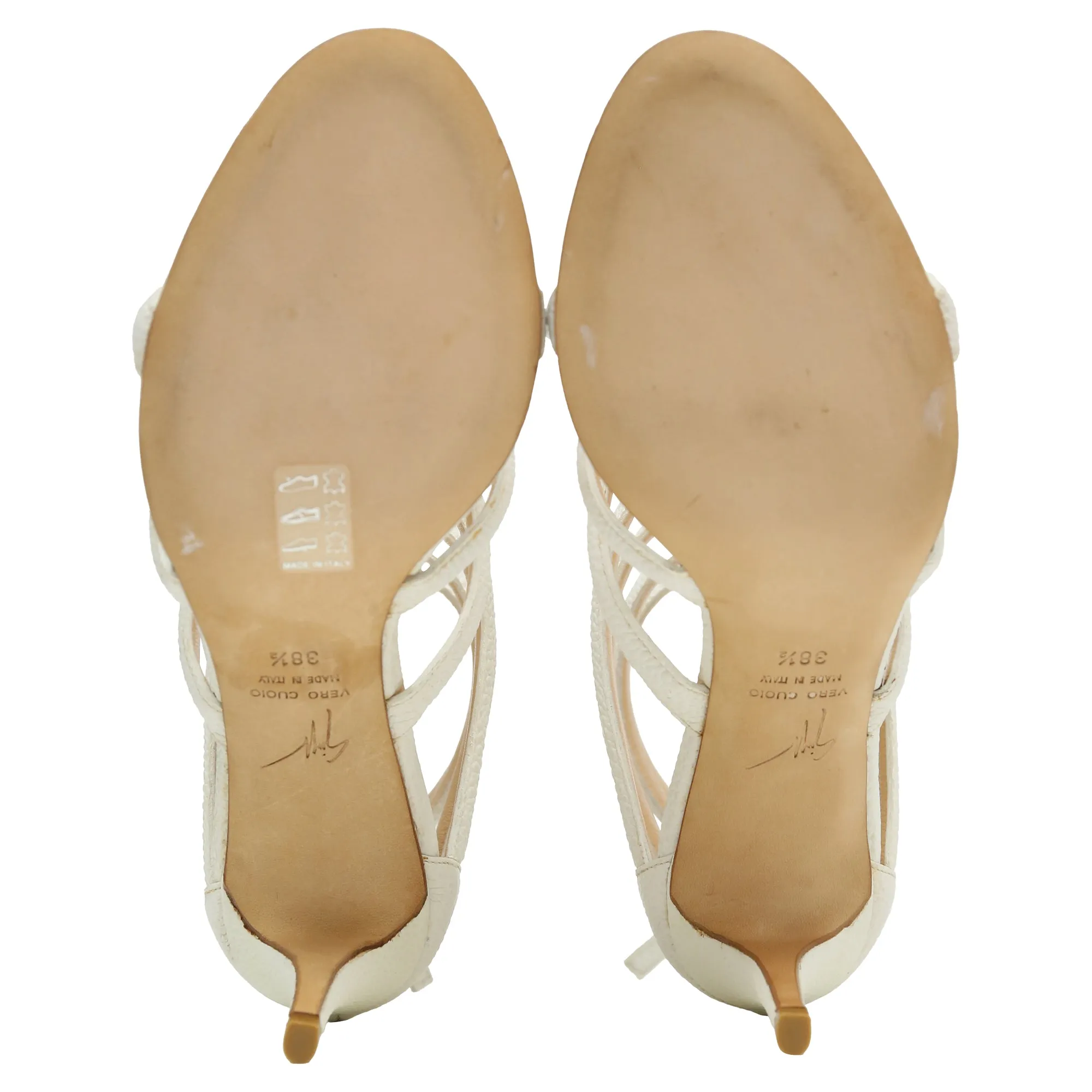 Giuseppe Zanotti Caged Strappy Sandals in White Leather