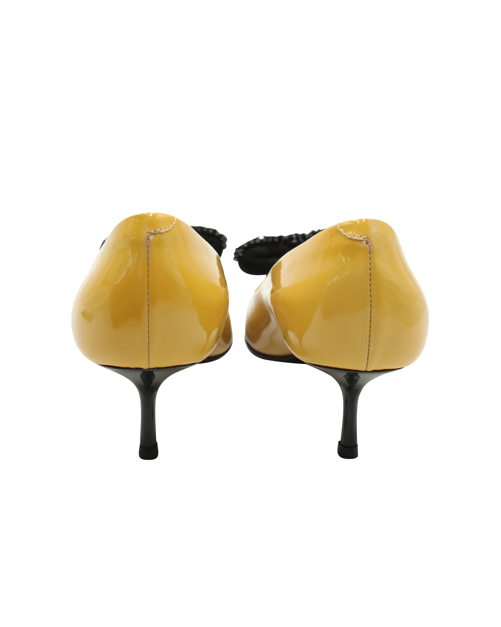 Giuseppe Zanotti Embellished Bow Pumps in Yellow Patent Leather