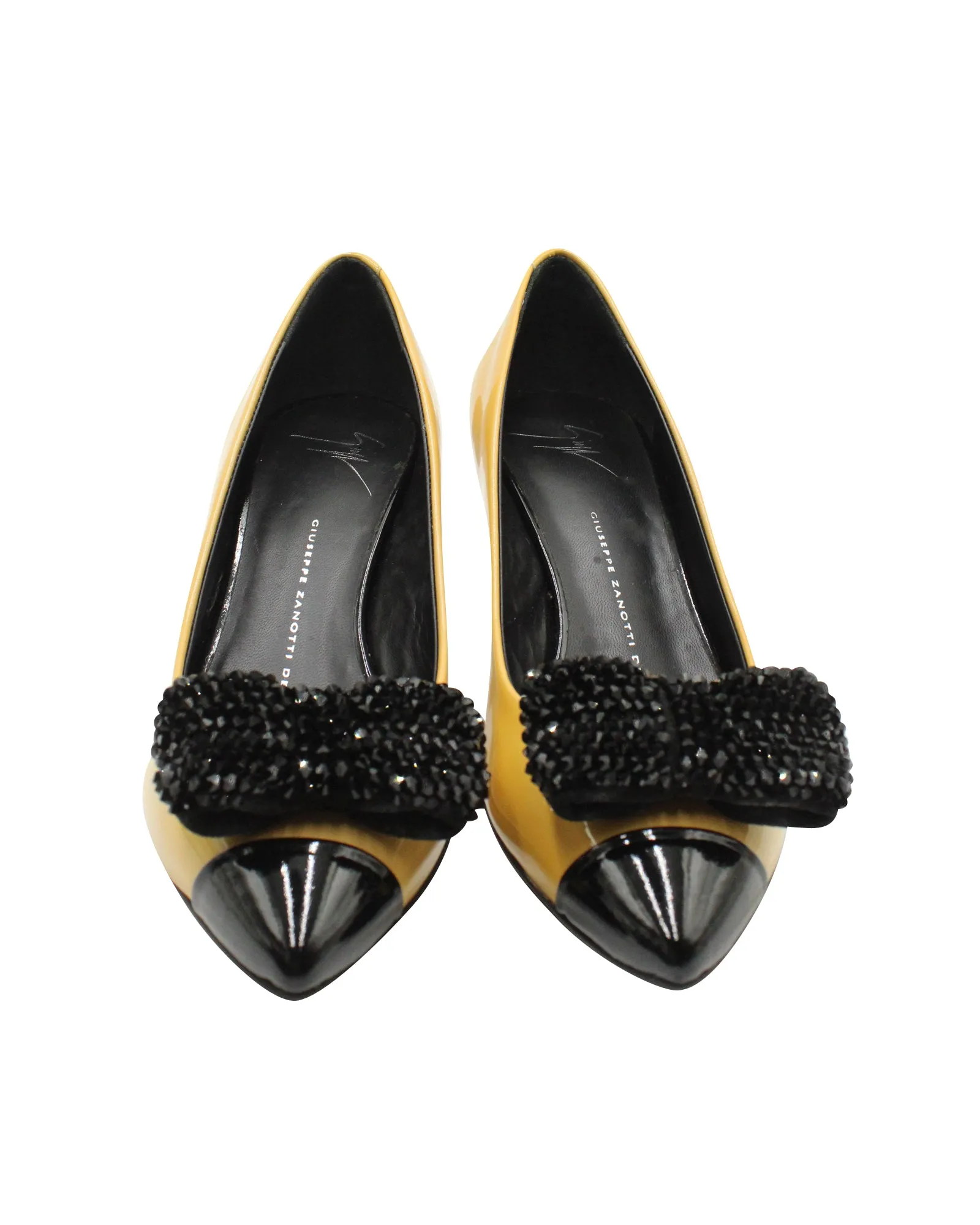 Giuseppe Zanotti Embellished Bow Pumps in Yellow Patent Leather