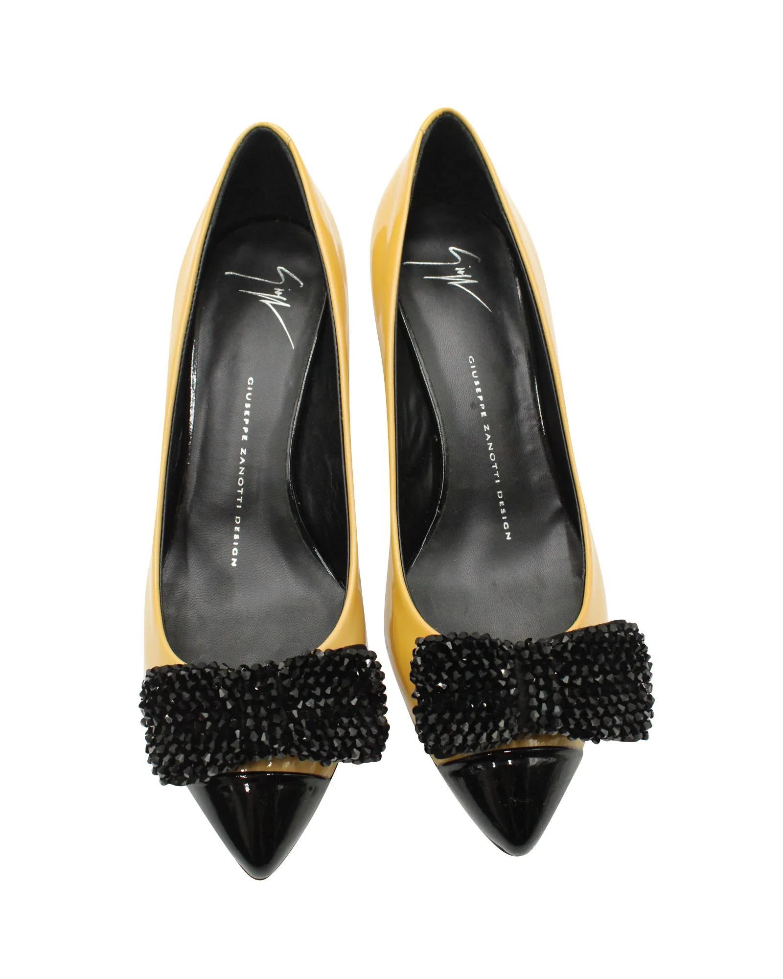 Giuseppe Zanotti Embellished Bow Pumps in Yellow Patent Leather