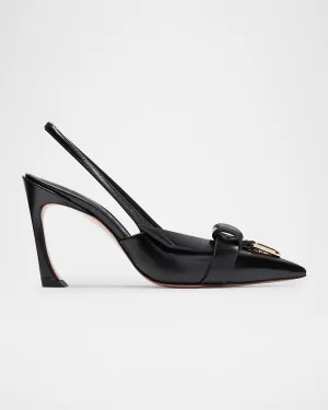 Glossy Buckle Slingback Pumps