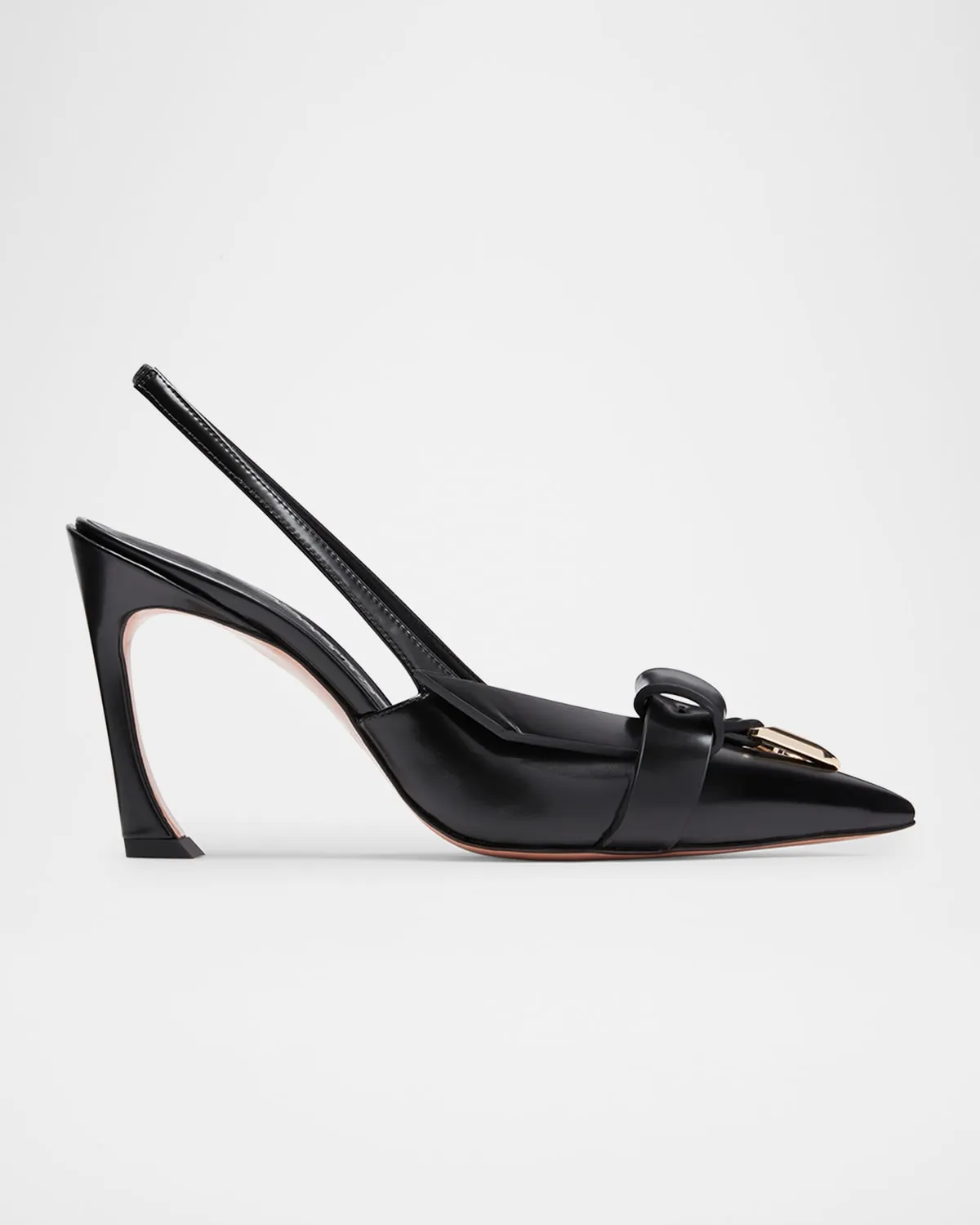 Glossy Buckle Slingback Pumps