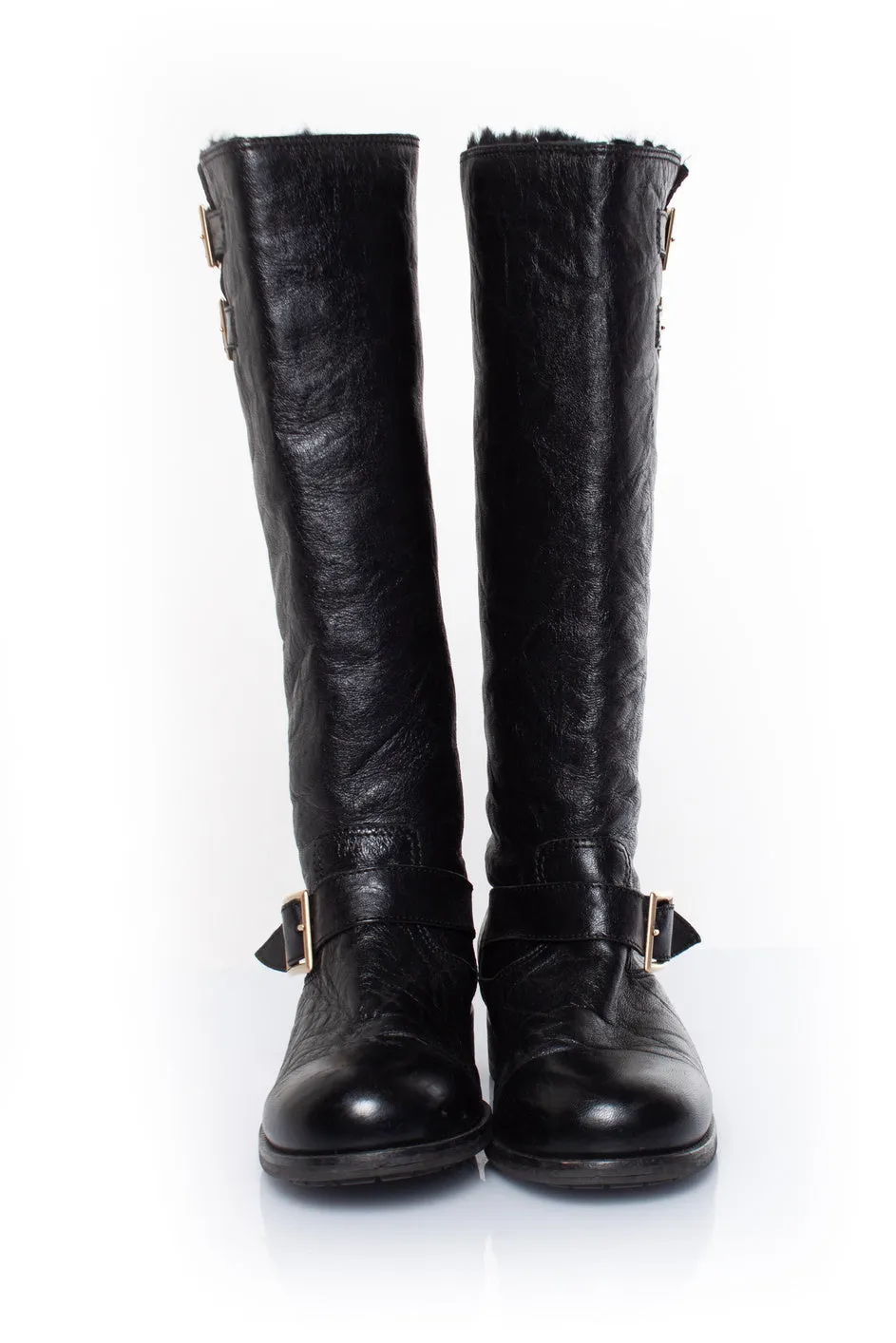 Grained leather biker boots