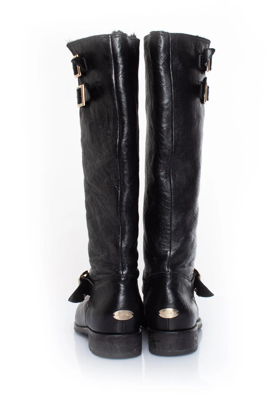 Grained leather biker boots