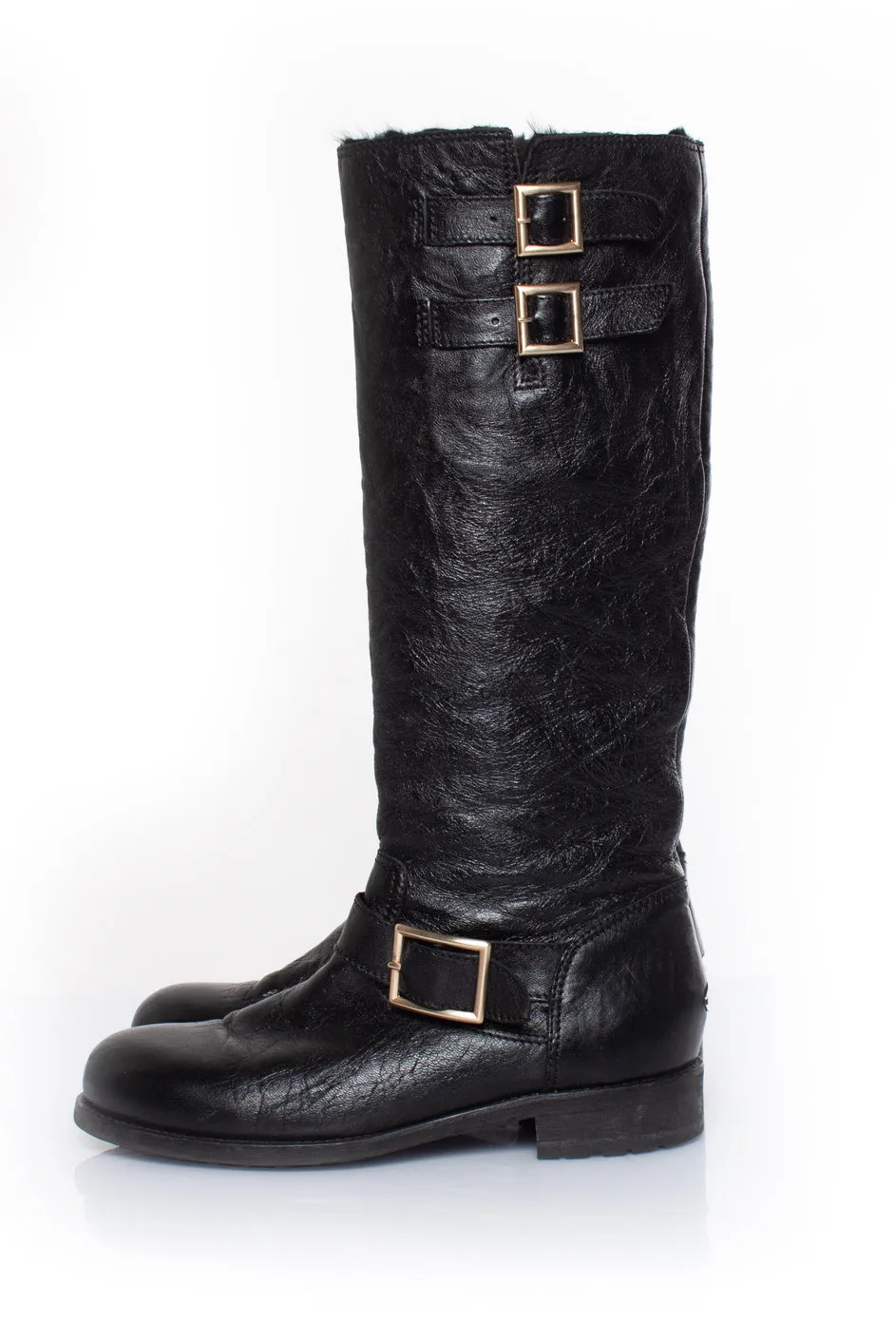 Grained leather biker boots
