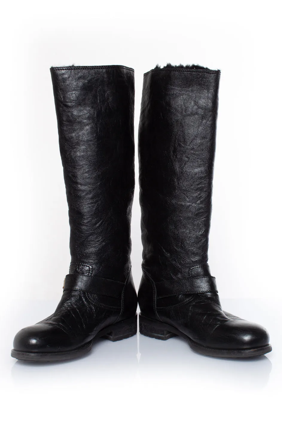 Grained leather biker boots