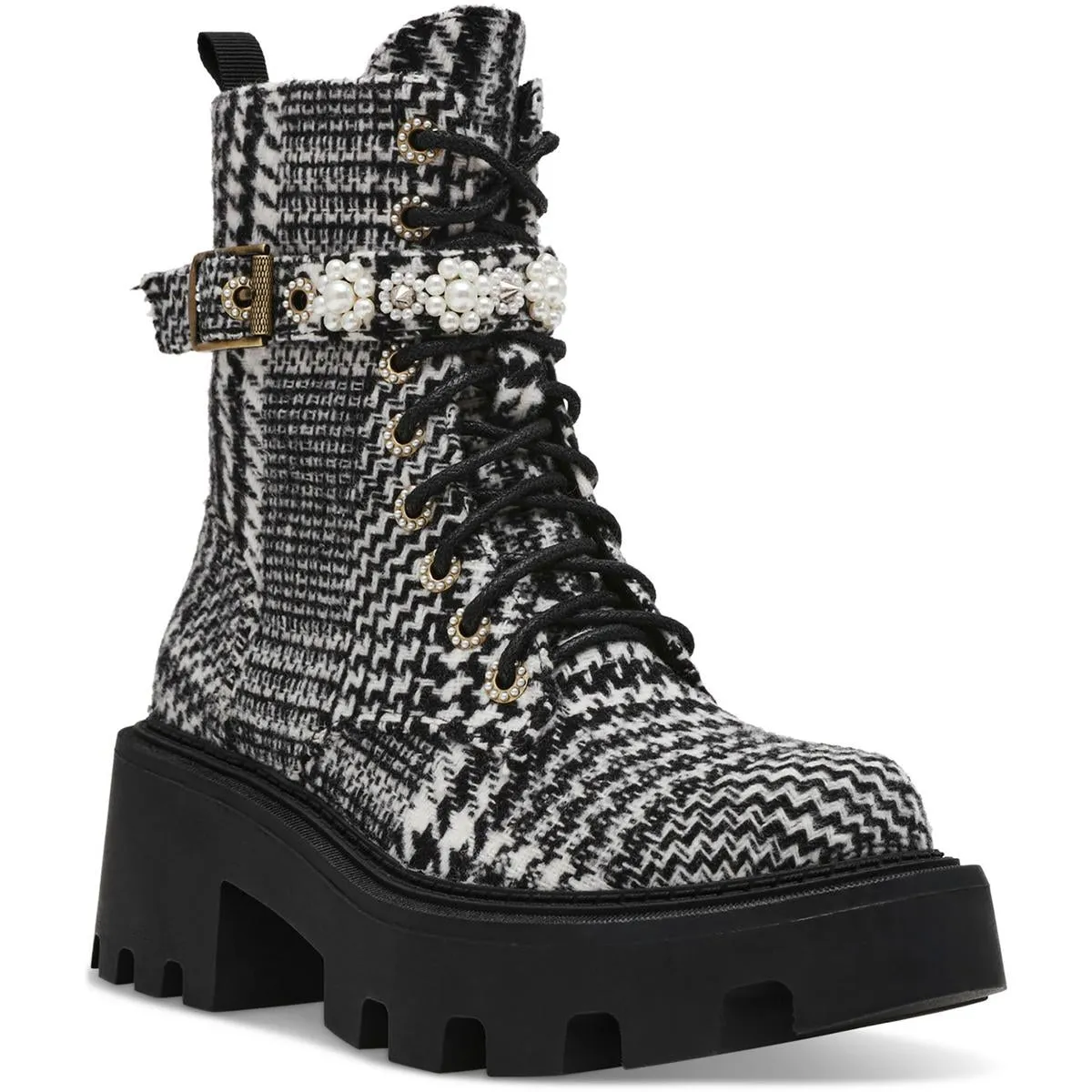 Heathr Womens Embellished Man Made Combat & Lace-Up Boots