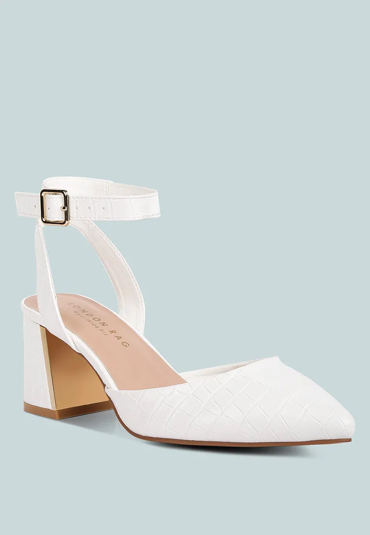 hyatt metallic sling block heel sandals