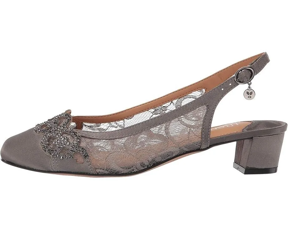 J. Renee Faleece Pumps Women 10.5 Gray Rhinestone Block Heel Slingback ZPO2053