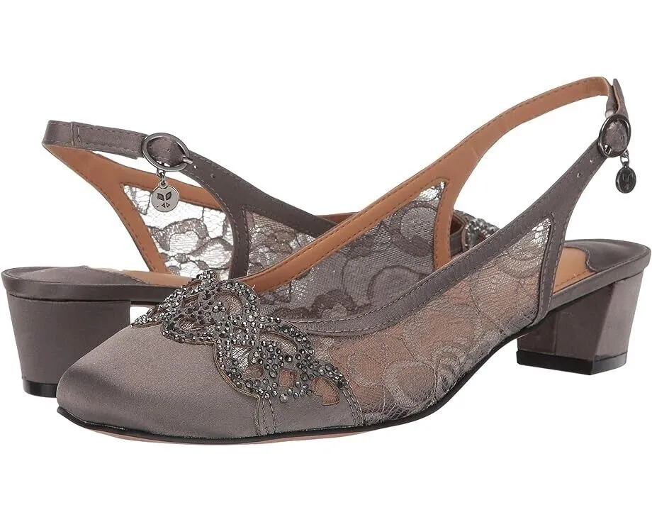 J. Renee Faleece Pumps Women 10.5 Gray Rhinestone Block Heel Slingback ZPO2053
