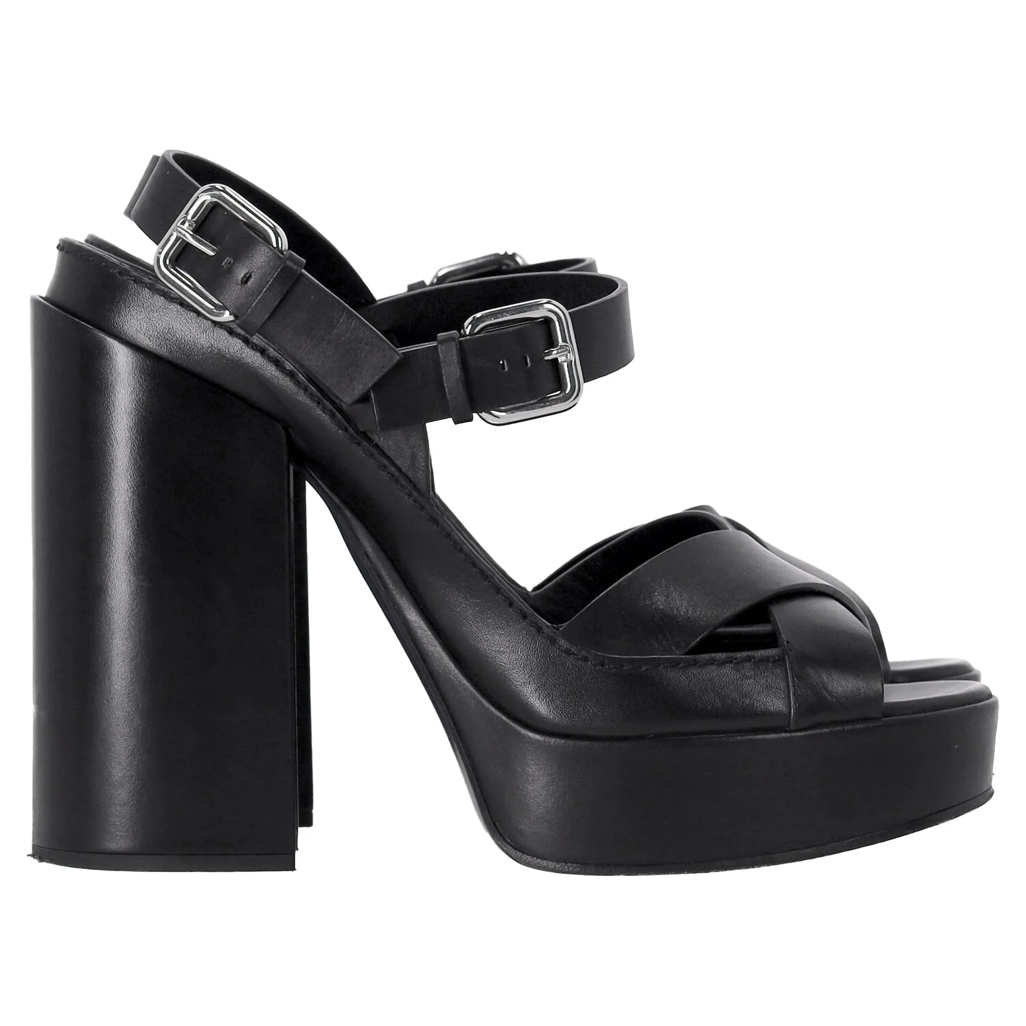 Jil Sander Ankle Strap Platform Sandals in Black Leather