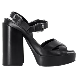 Jil Sander Ankle Strap Platform Sandals in Black Leather