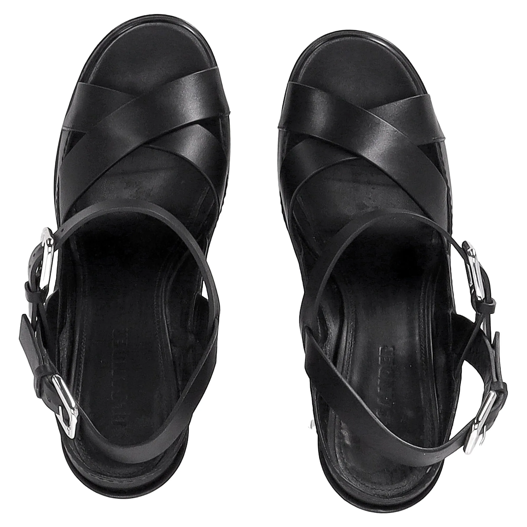 Jil Sander Ankle Strap Platform Sandals in Black Leather