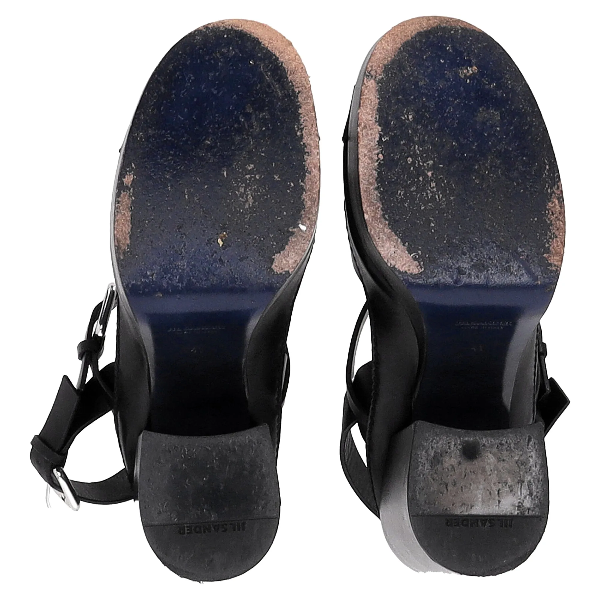 Jil Sander Ankle Strap Platform Sandals in Black Leather