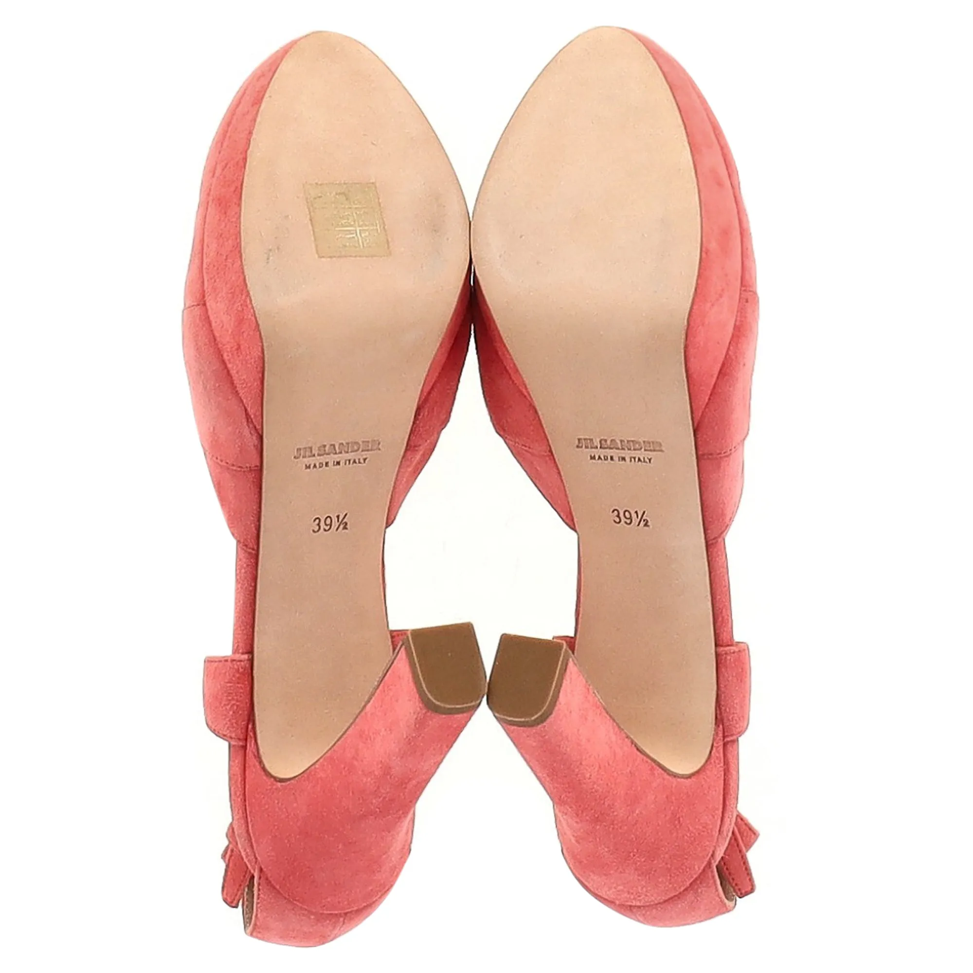 Jil Sander Cross Strap Chunky Heel Platform Pumps in Coral Suede
