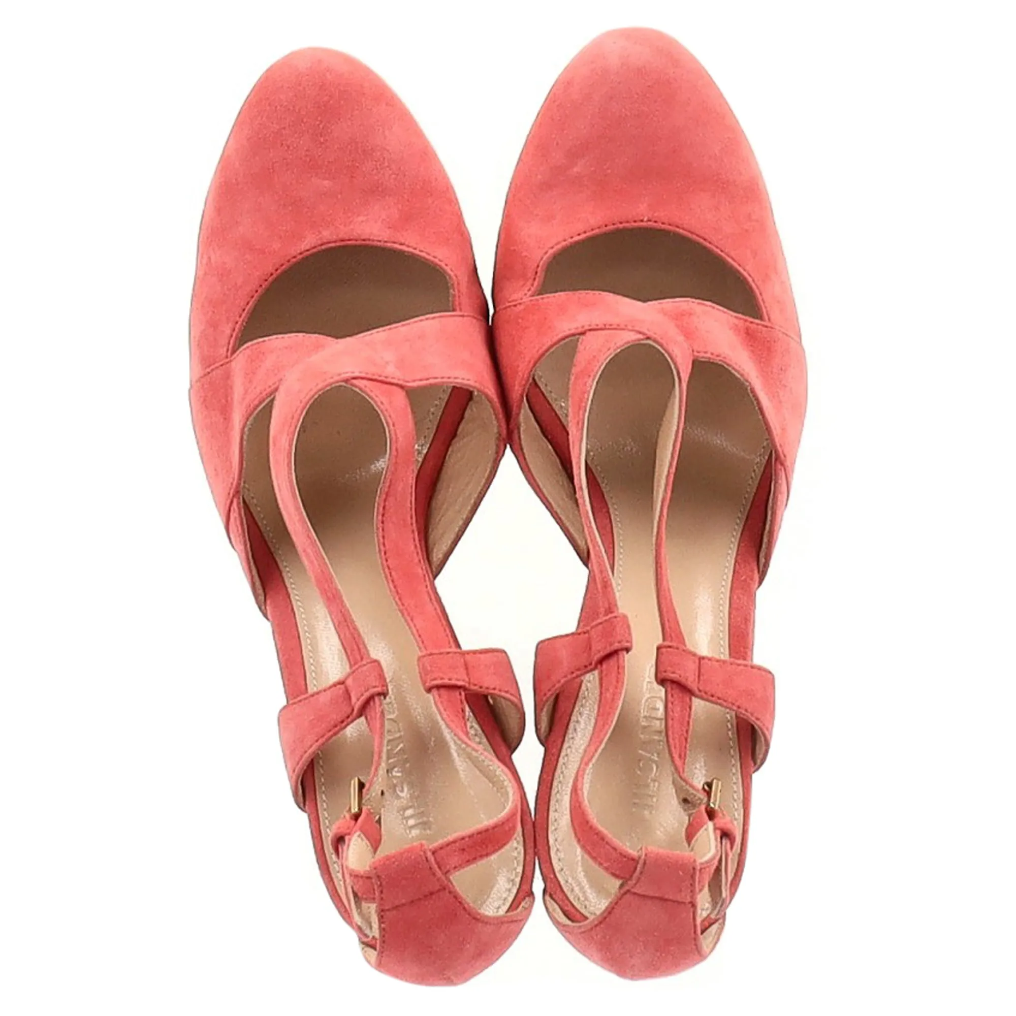 Jil Sander Cross Strap Chunky Heel Platform Pumps in Coral Suede