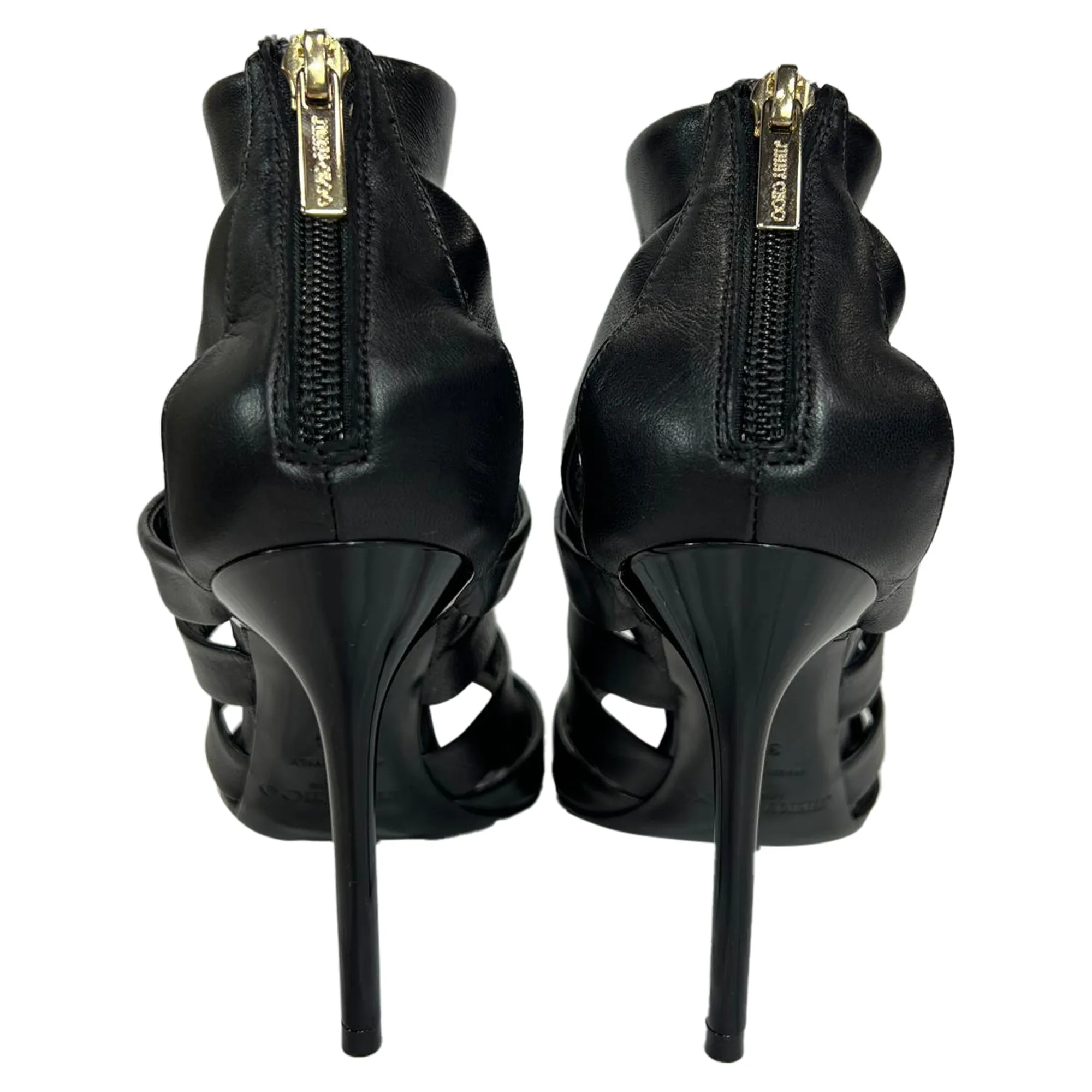 Jimmy Choo Dame Caged Sandals in Black Leather